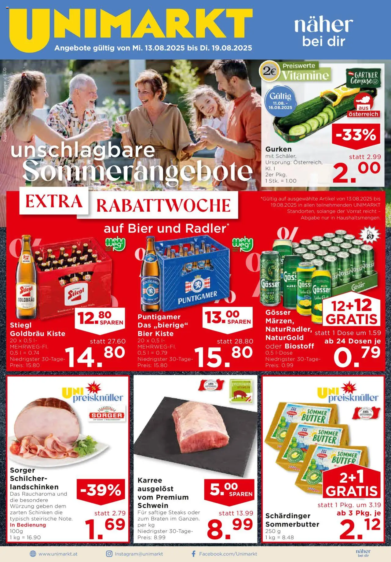 Unimarkt Süd gültig ab 13.08.2025 | Seite: 3 | Produkte: Gurken, Butter, Schinken, Bier