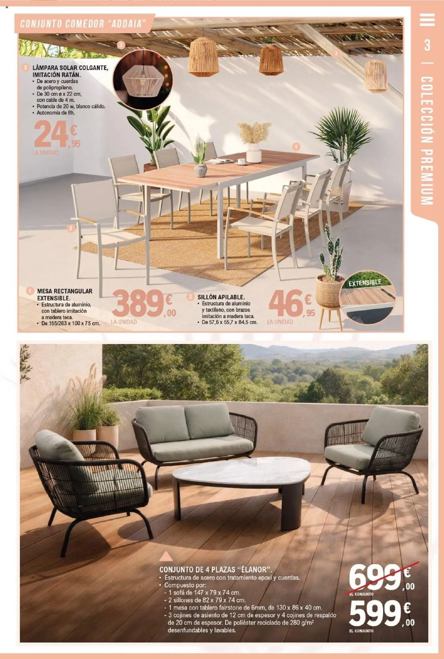 E.Leclerc Al Aire Libre │ válido desde el 27.04.2026 | Página: 3 | Productos: Cable, Sillón, Mesa, Lámpara
