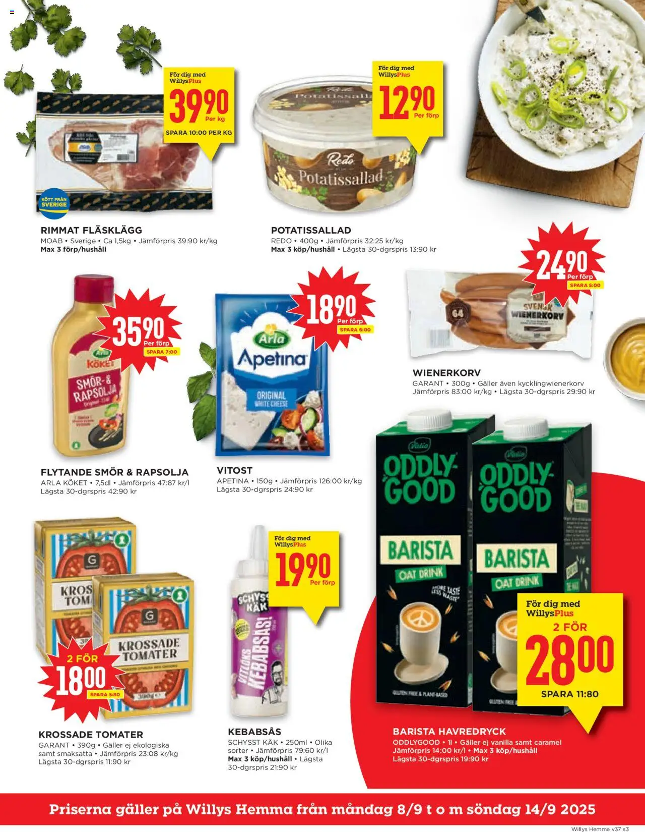 Willys reklamblad aktuell från 08.09.2025 | Sida: 3 | Produkter: Krossade tomater, Galler, Smör, Tomater