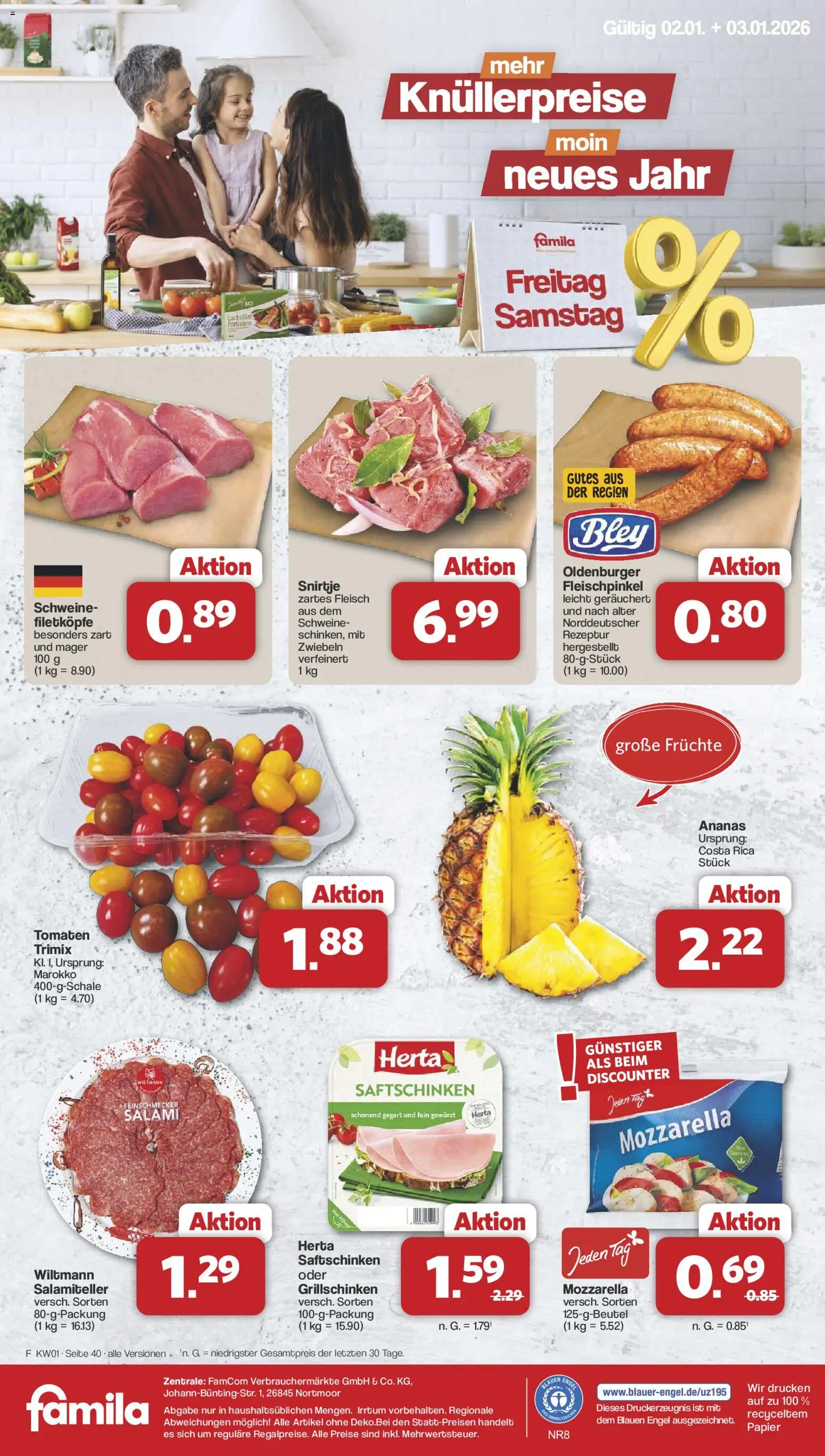 Famila Nordwest Prospekt 	 – gültig ab 29.12.2025 | Seite: 42 | Produkte: Mozzarella, Tomaten, Zwiebeln, Salami