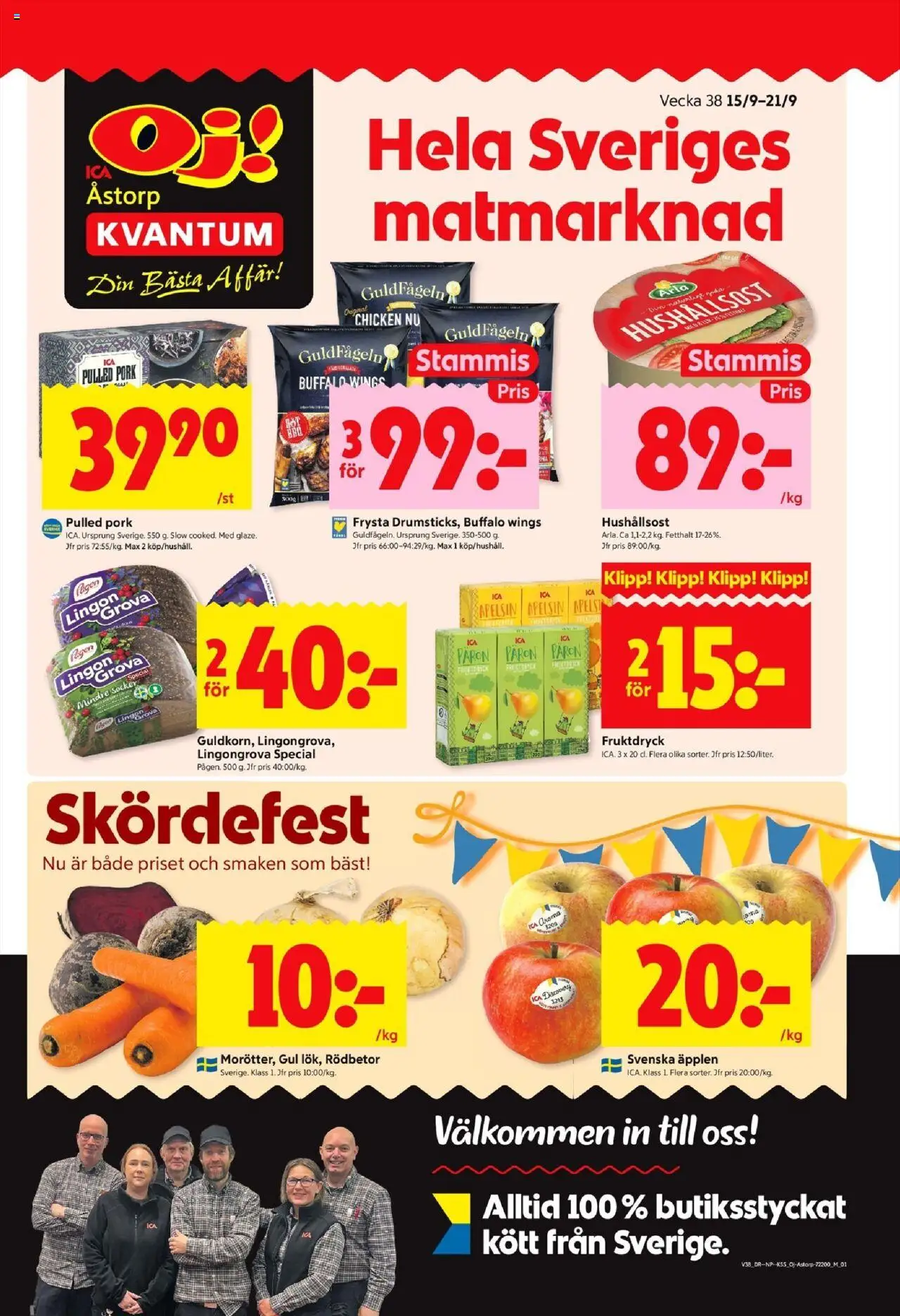ICA Kvantum reklamblad aktuell från 15.09.2025 | Sida: 1 | Produkter: Lingongrova, Hushållsost, Äpplen, Apelsin