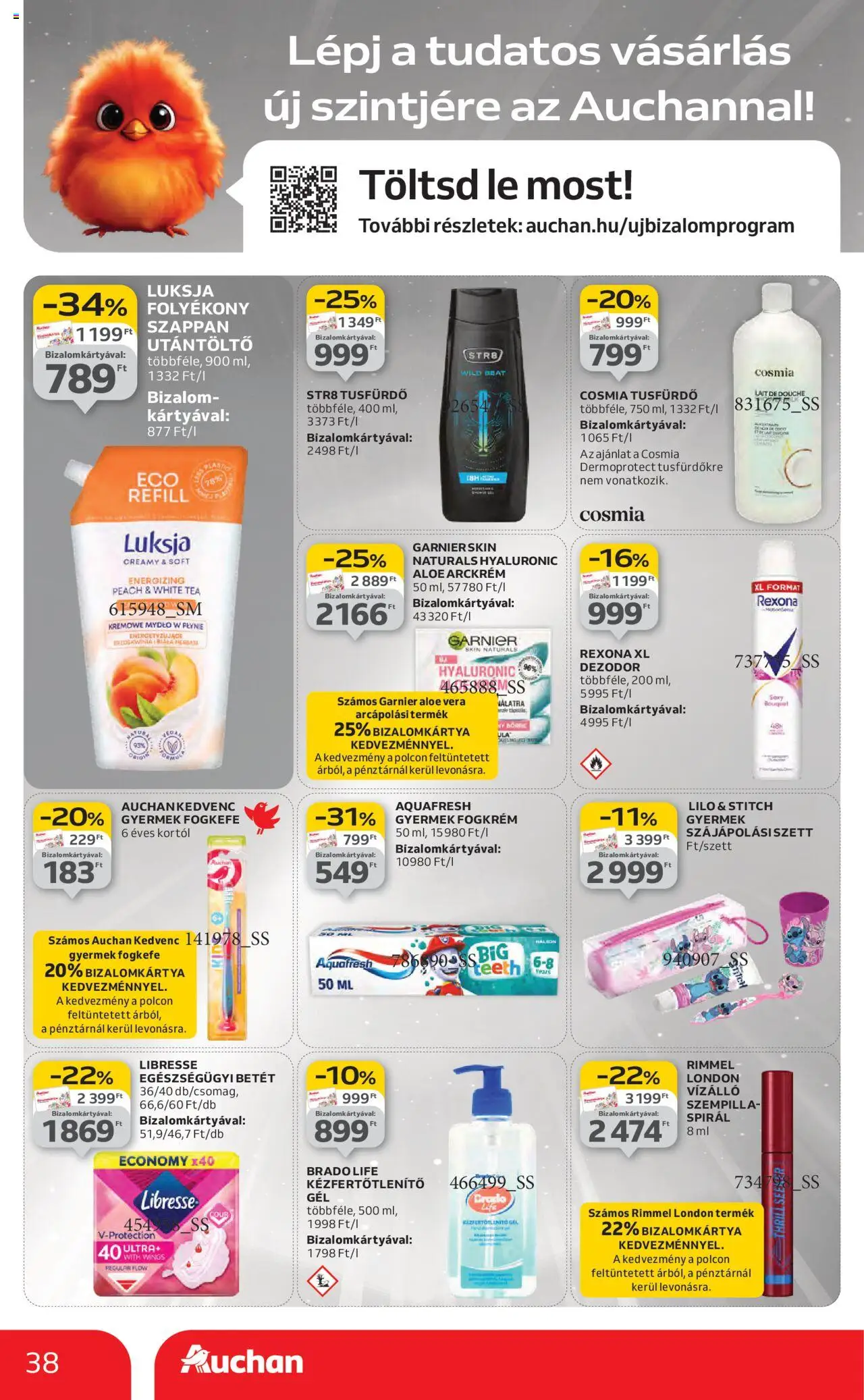 Auchan akciós ujság - amely érvényes a következő dátumtól: 14.08.2025 | Oldal: 38 | Termékek: Aloe vera, Tusfürdő, Dezodor, Fogkefe
