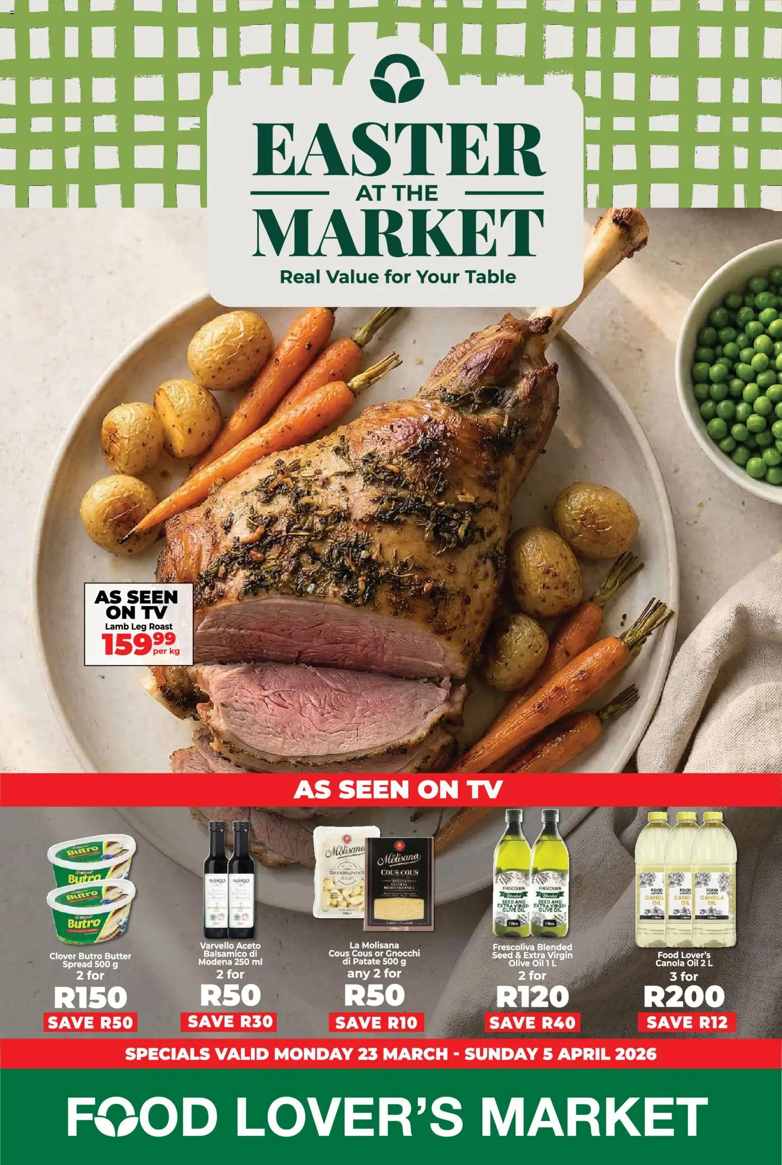 New Food Lover's Market catalogue – valid from 23.03.2026 | Page: 1 | Products: TV, Table, Butter, Vinegar