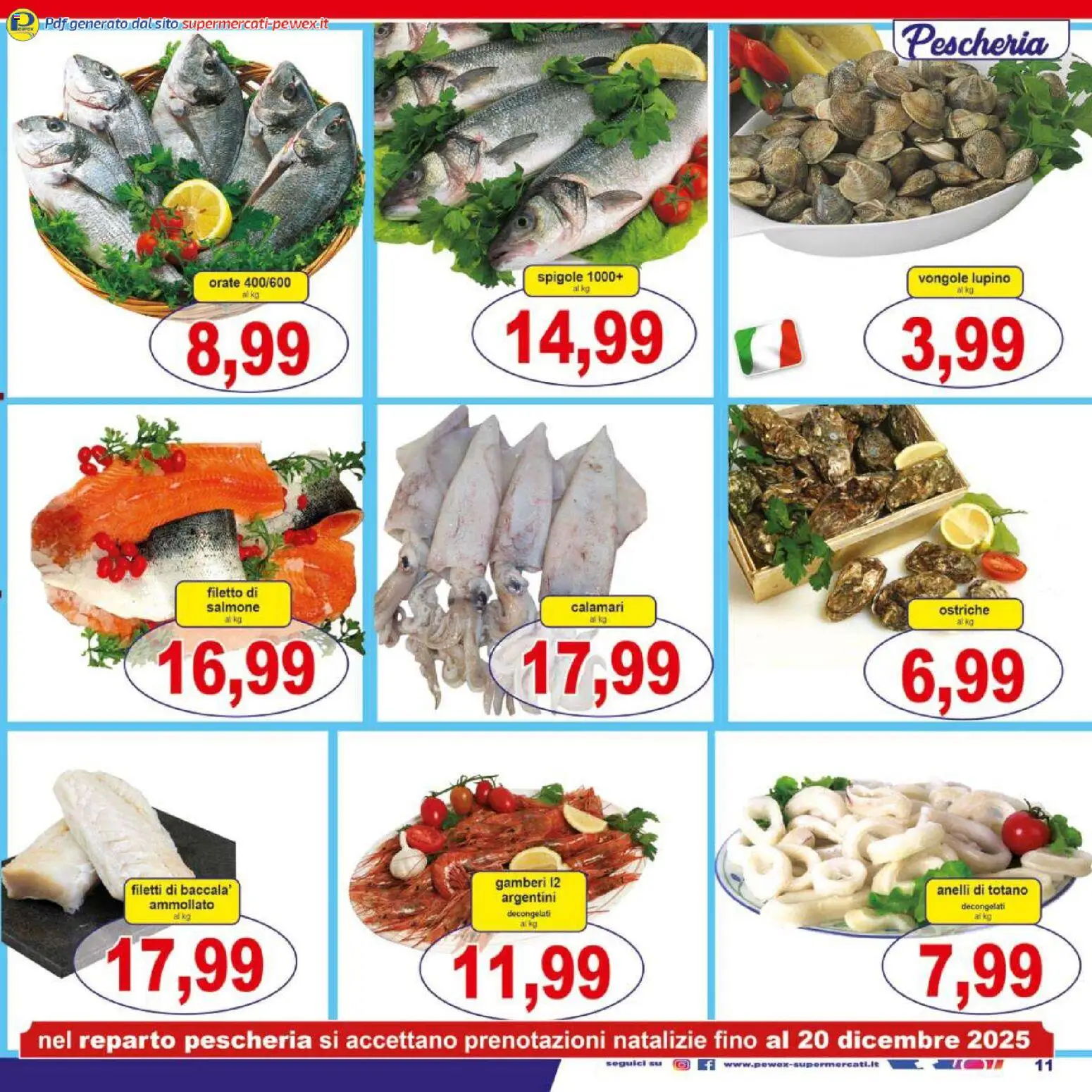 Volantino Pewex del 16.12.2025 | Pagina: 11 | Prodotti: Salmone, Vongole, Calamari, Totano