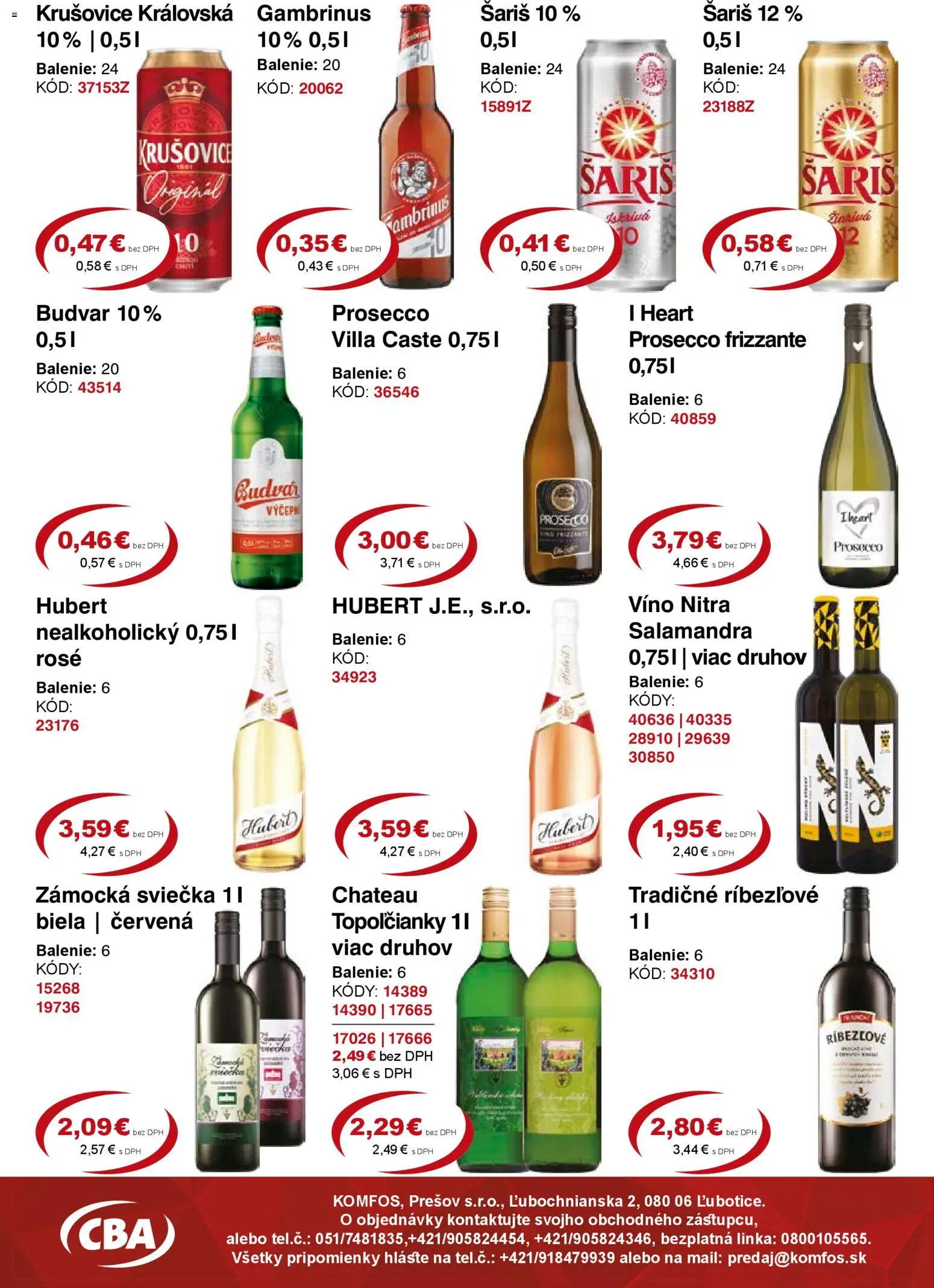 Nové CBA Komfos akcie – leták je platný od 23.10.2025 | Strana: 10 | Produkty: Prosecco, Budvar, Šariš, Gambrinus