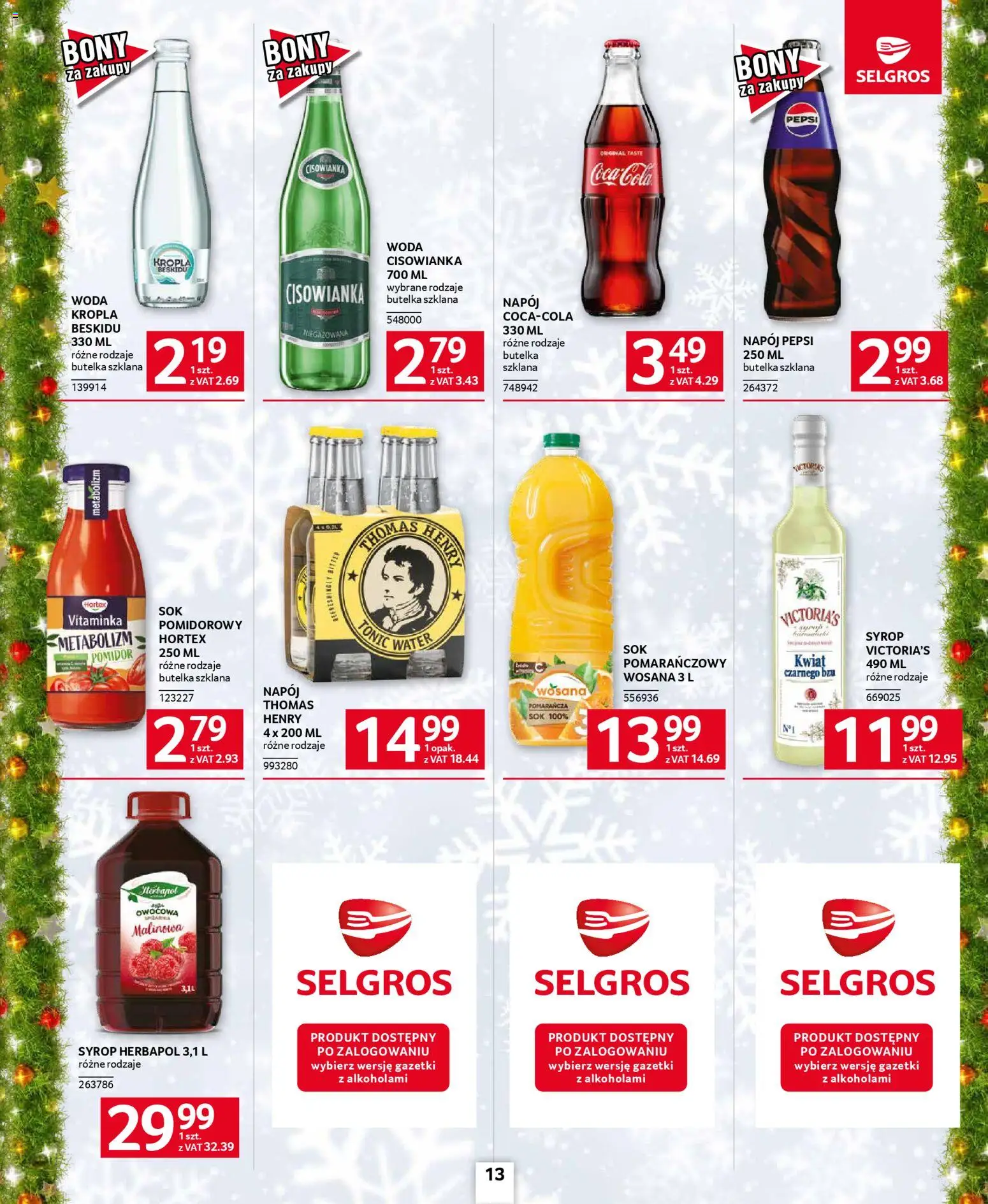 Selgros cash&carry Gazetka - Oferta dla gastronomii od 20.11.2025 | Strona: 13 | Produkty: Pepsi, Coca cola, Sok, Woda