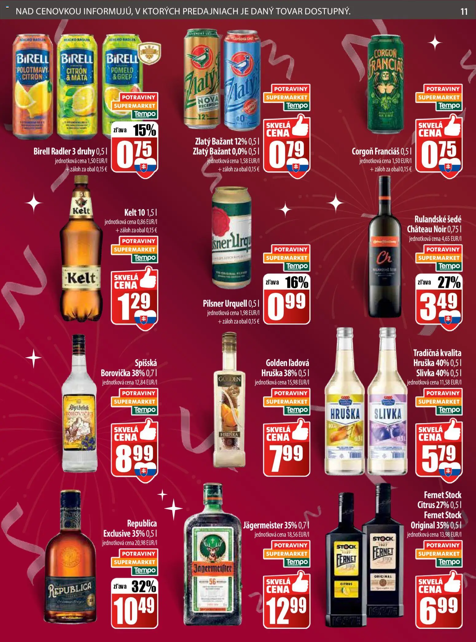 Nové COOP Jednota akcie – leták je platný od 22.12.2025 | Strana: 11 | Produkty: Jägermeister, Radler, Republica, Zlatý Bažant