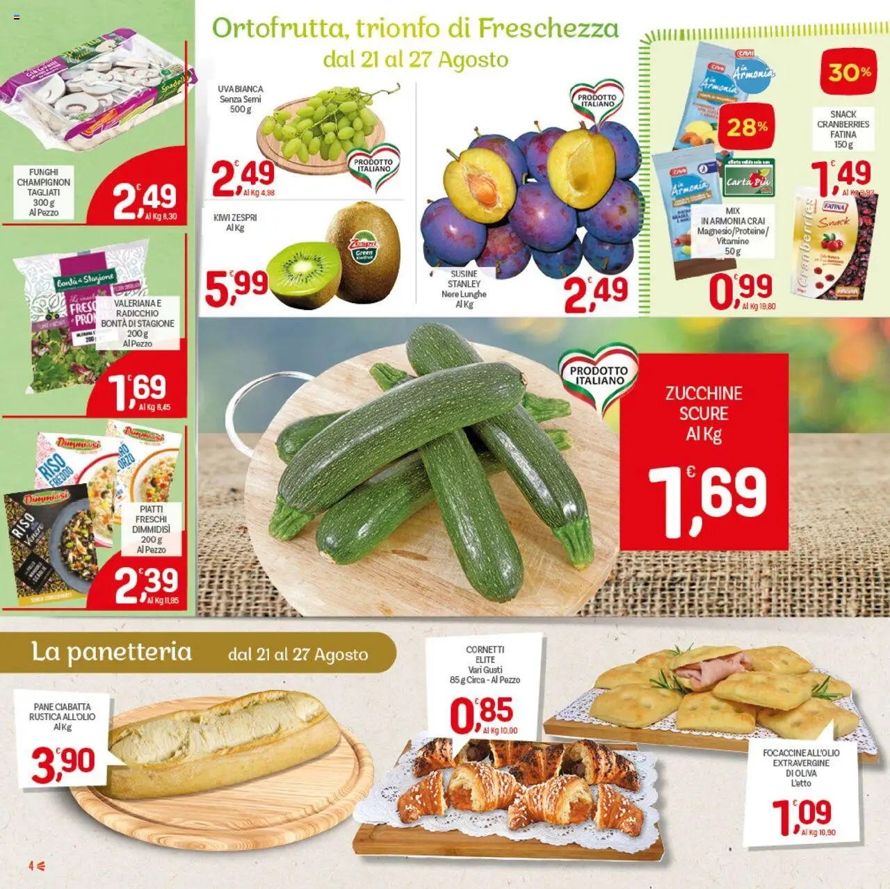 Volantino CRAI del 21.08.2025 | Pagina: 4 | Prodotti: Valeriana, Pane, Funghi, Susine