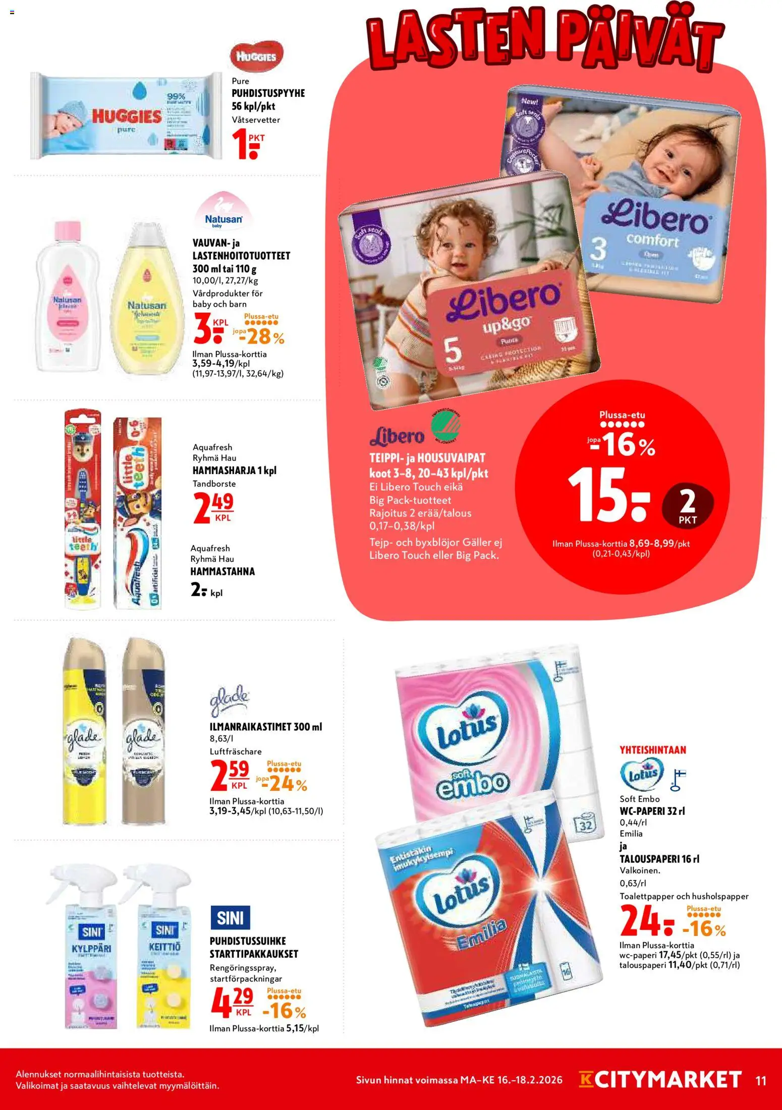 K-Citymarket tarjoukset – voimassa 16.02.2026 alkaen | Sivu: 11 | Tuotteet: Hammastahna, Hammasharja, Keittiö, Teippi