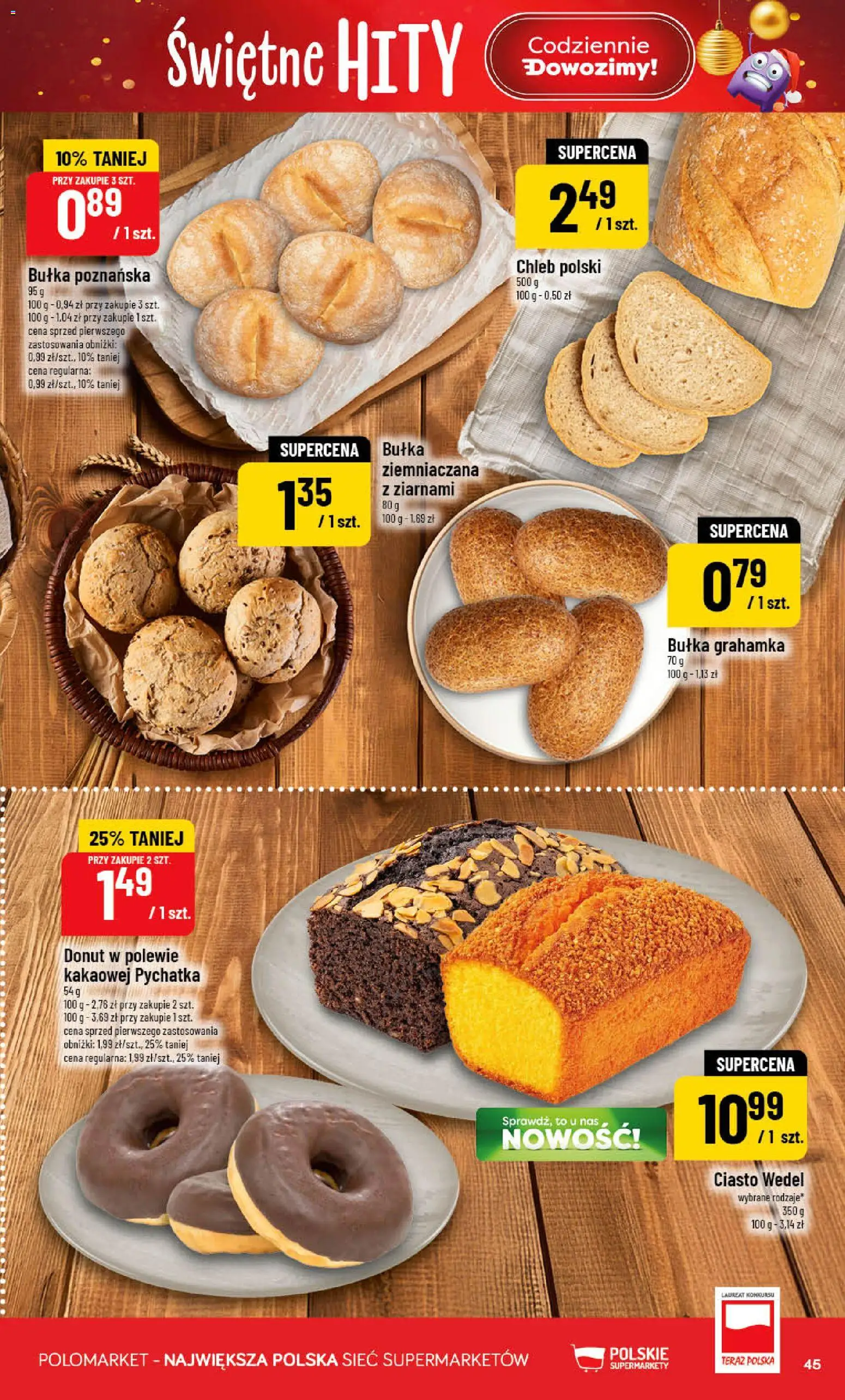 POLOmarket Gazetka od 12.11.2025 | Strona: 45 | Produkty: Bułka, Donut, Chleb, Bułka poznańska