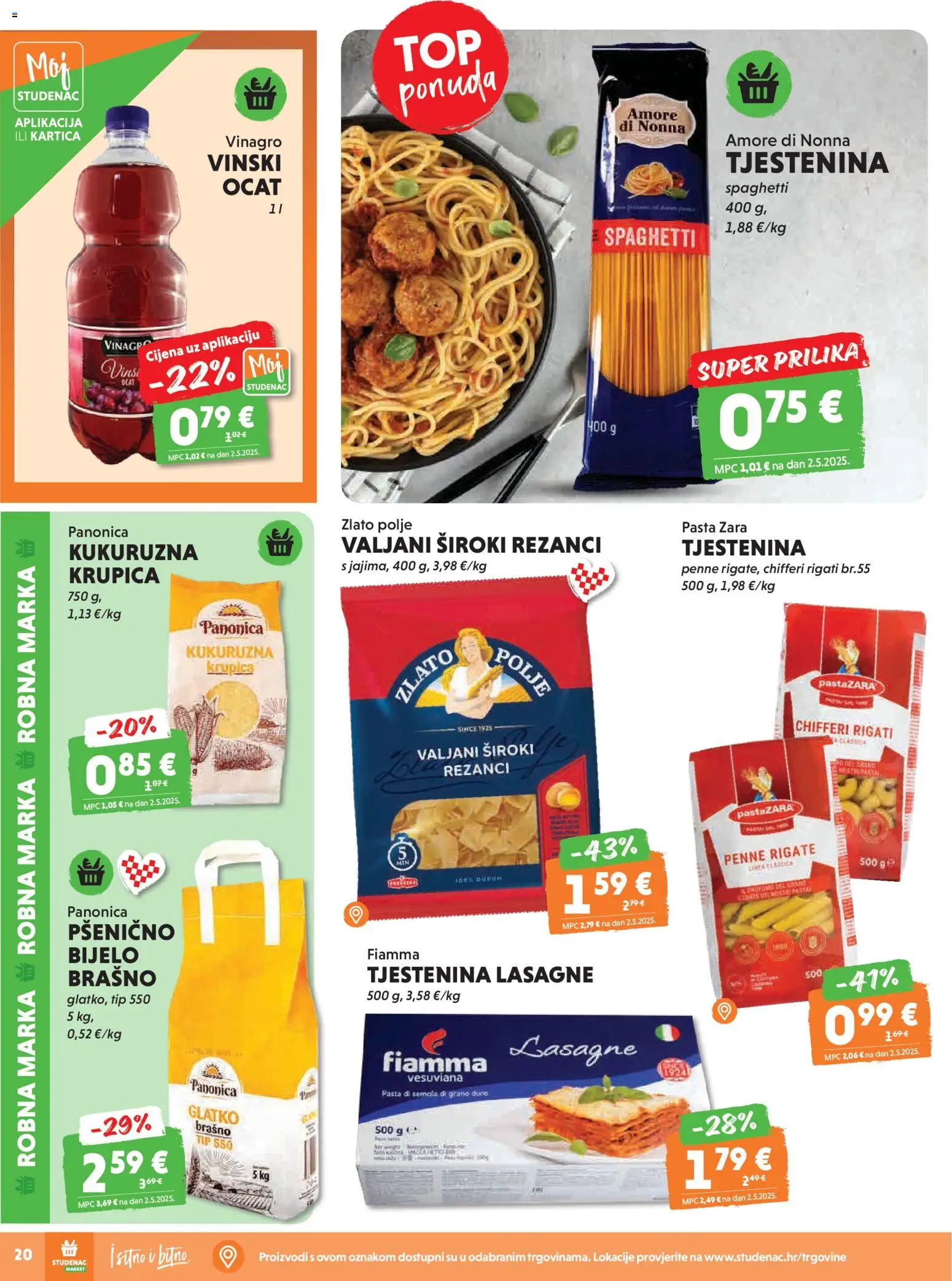 Studenac katalog | vrijedi od 29.04.2026 | Stranica: 20 | Proizvodi: Rezanci, Tjestenina, Ocat, Pasta
