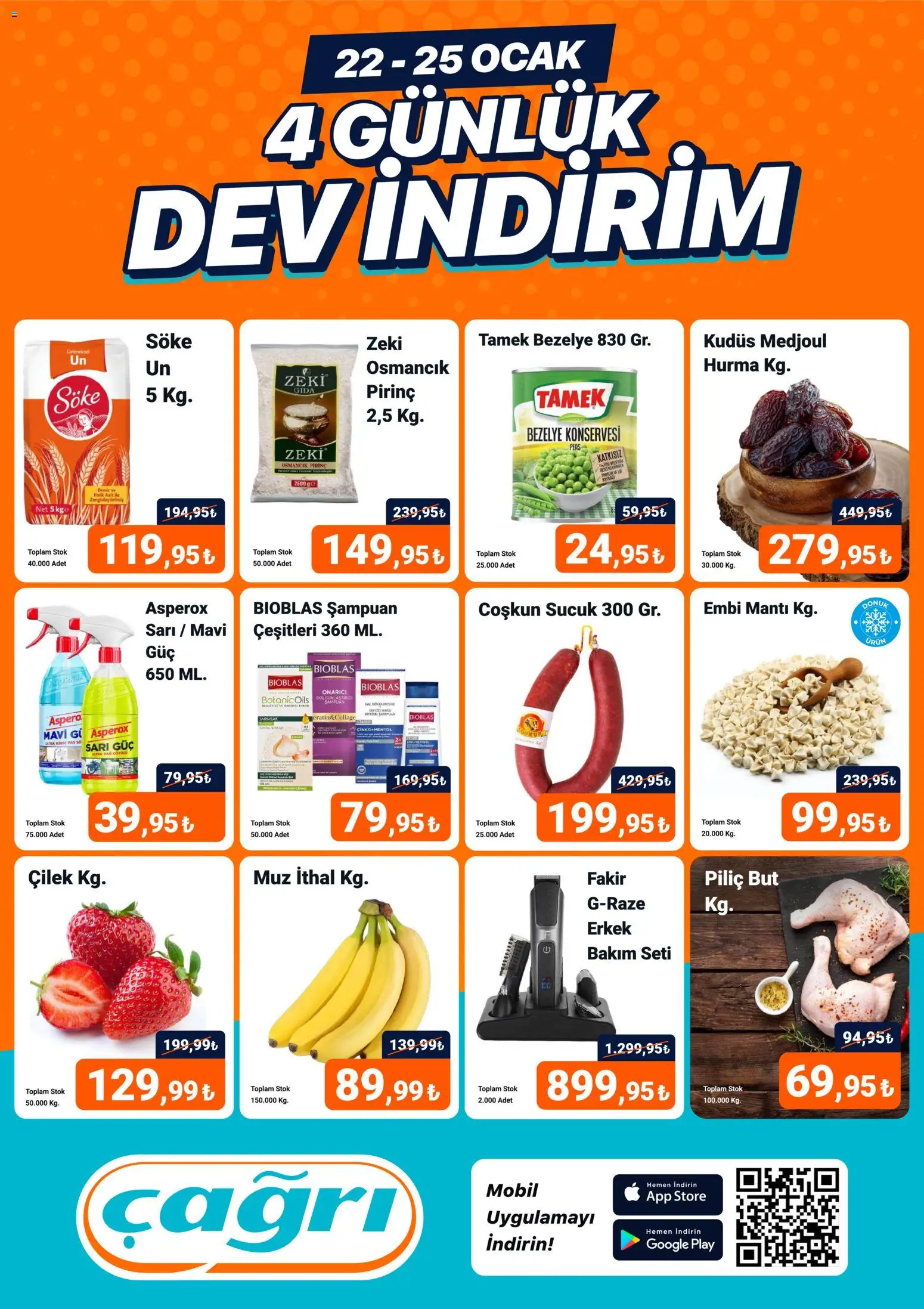 Çağrı Market - 4 Günlük Dev İndirim - 22.01.2026 tarihinden itibaren geçerlidir | Sayfa: 1 | Ürünler: Şampuan, Muz, Hurma, Ocak