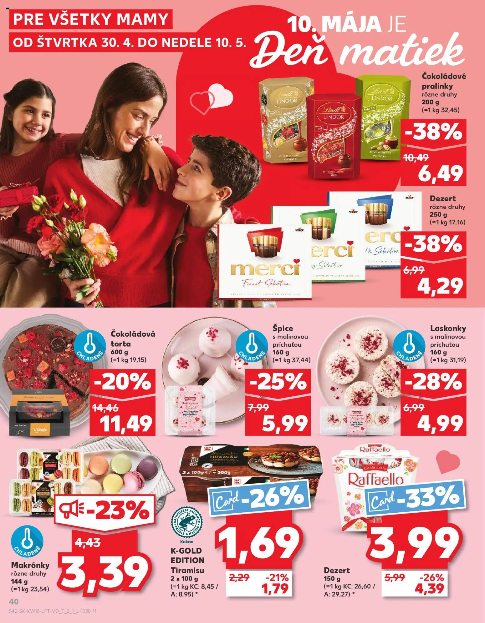 Nové Kaufland akcie – leták je platný od 30.04.2026 | Strana: 40 | Produkty: Lindor, Lindt, Torta, Kakao