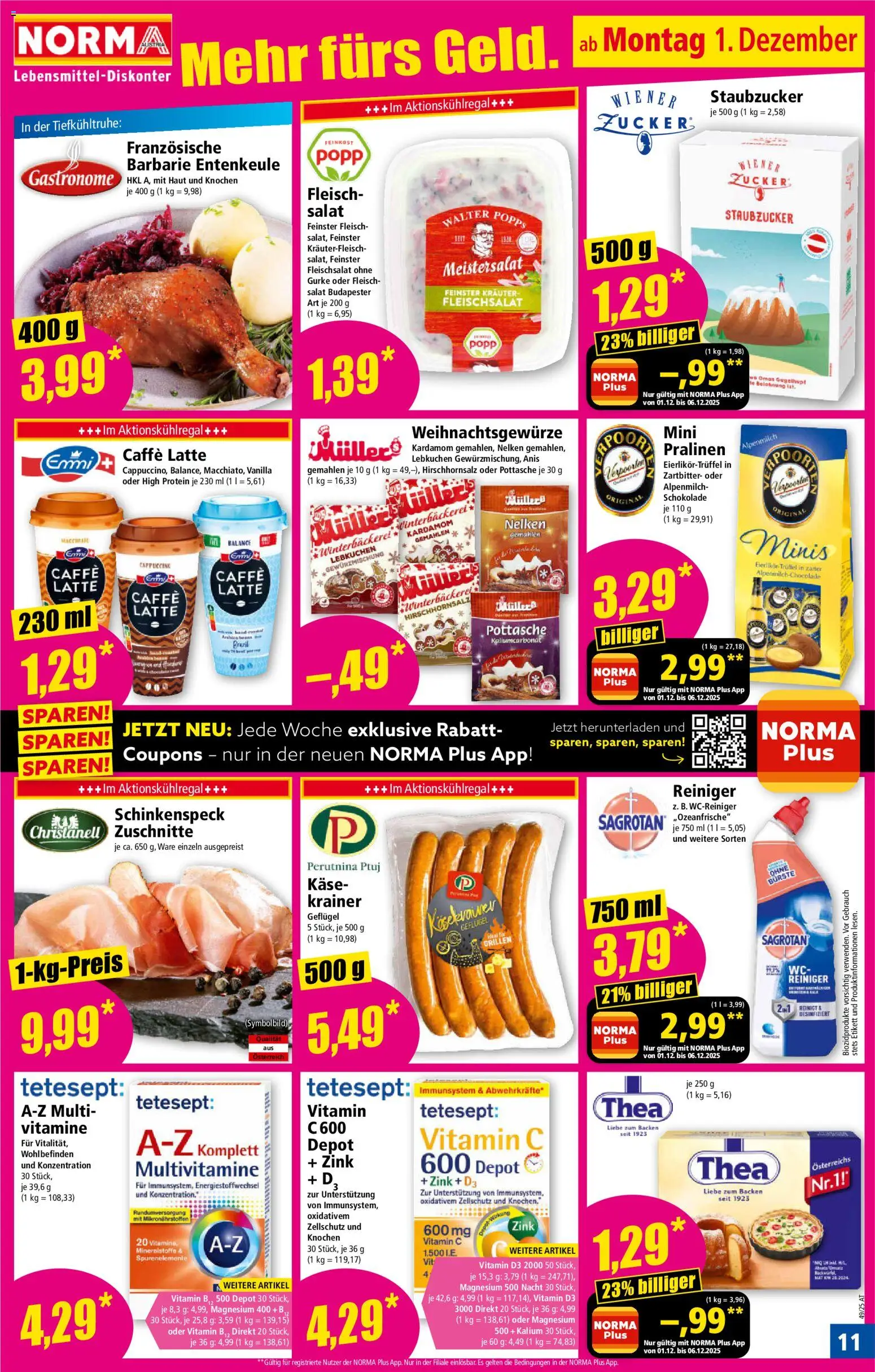 Norma Flugblatt gültig ab 01.12.2025 | Seite: 11 | Produkte: Salat, Bürste, Käse, Schokolade