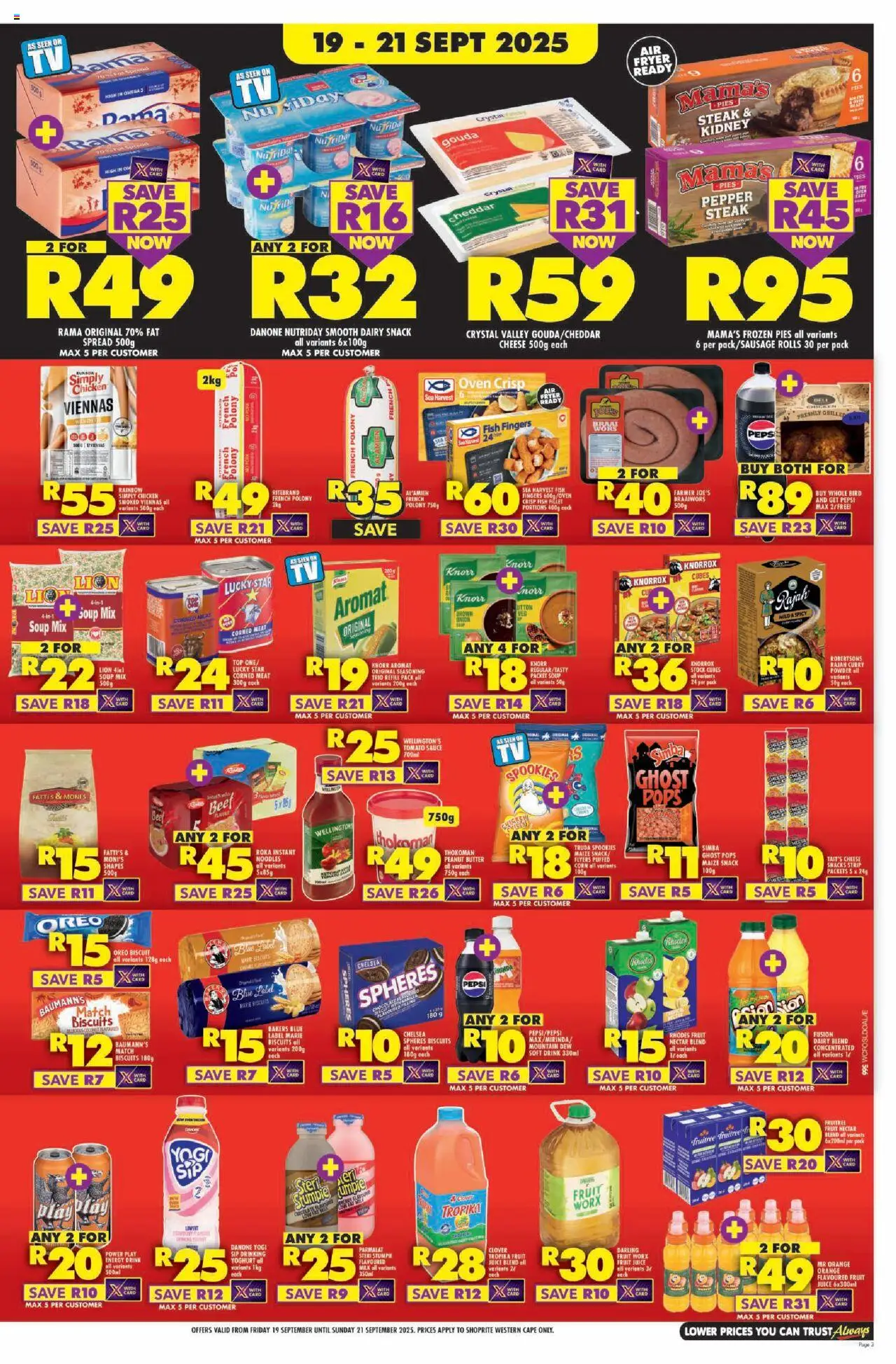 New Shoprite catalogue – valid from 19.09.2025 | Page: 3 | Products: Polony, Chicken, Peanut butter, Dairy blend