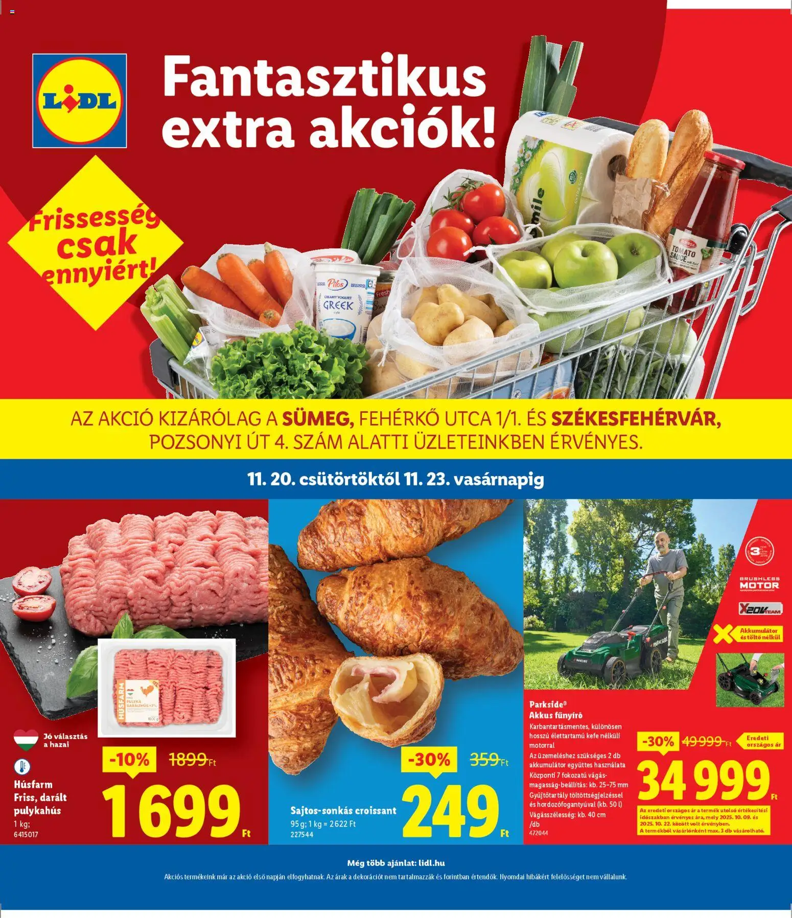 Lidl akciós ujság - amely érvényes a következő dátumtól: 20.11.2025 | Oldal: 1 | Termékek: Croissant, Akkumulátor, Fűnyíró, Kefe