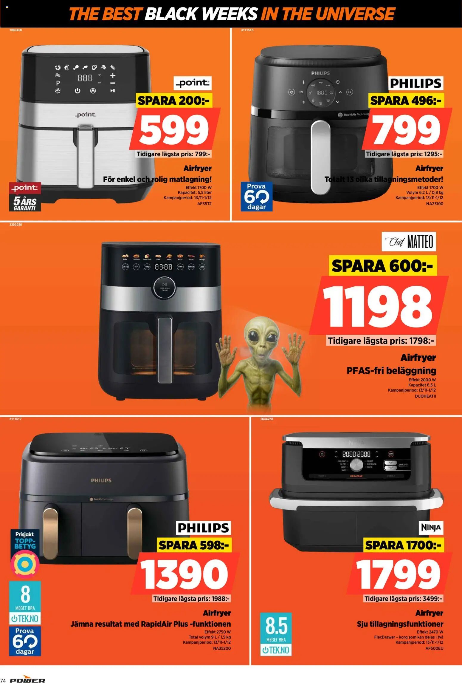 Power reklamblad aktuell från 17.11.2025 | Sida: 74 | Produkter: Korg, Topp, Airfryer