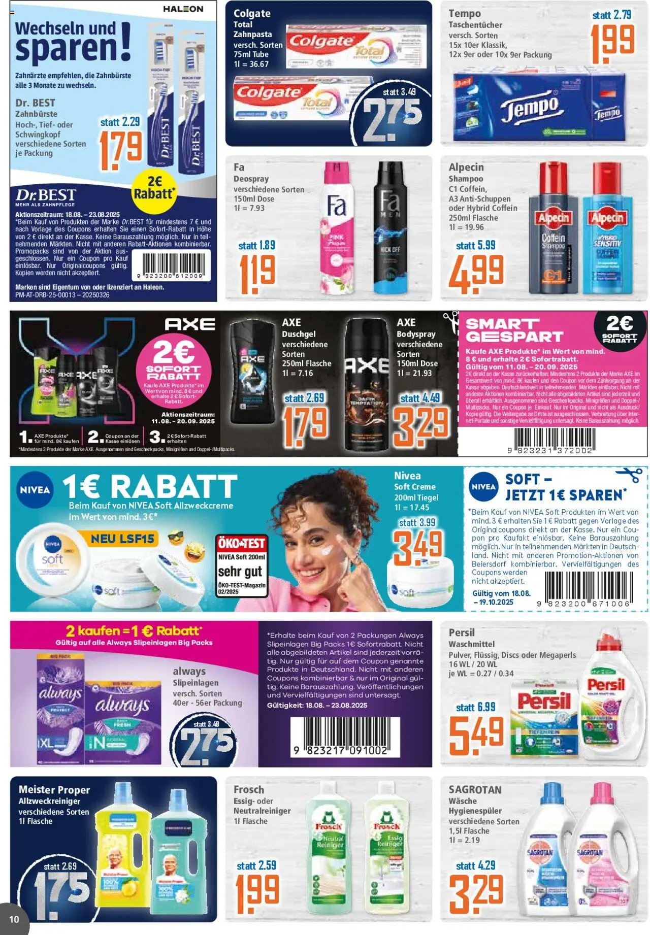Klaas & Kock Prospekt 	 - gültig ab dem 18.08.2025 | Seite: 10 | Produkte: Duschgel, Zahnpasta, Waschmittel, Tempo