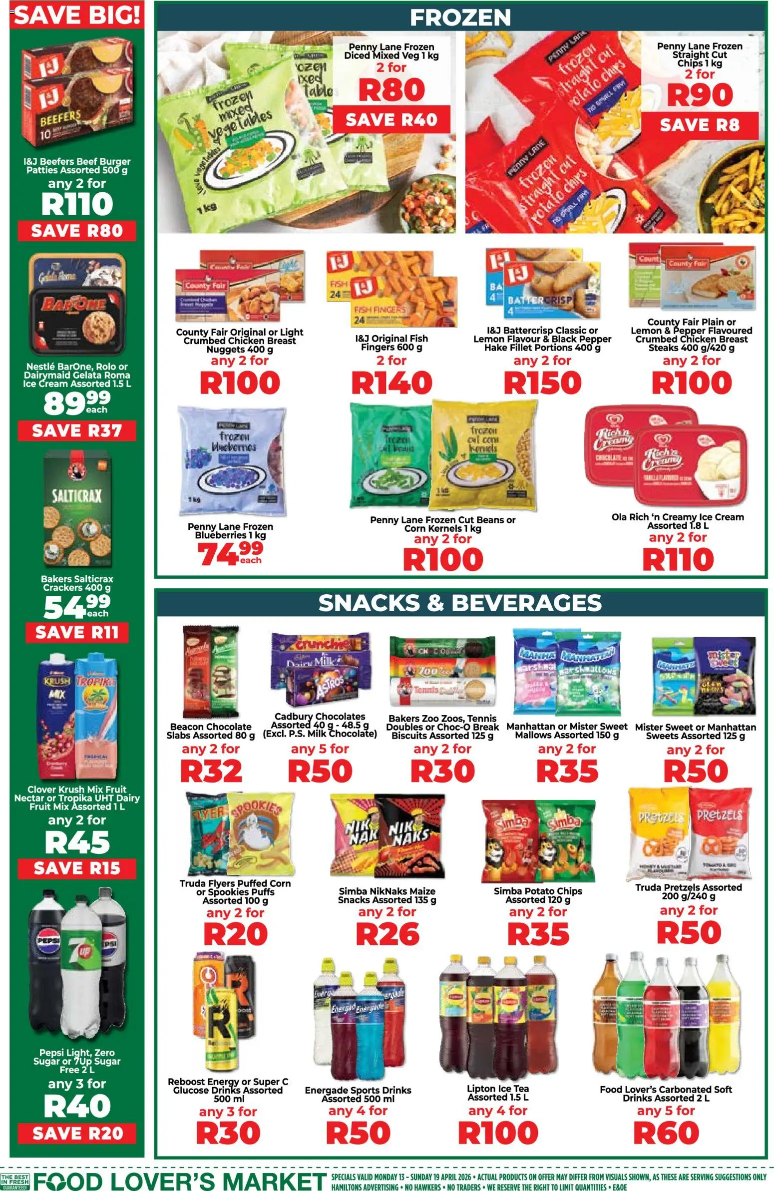 New Food Lover's Market catalogue – valid from 13.04.2026 | Page: 4 | Products: Blueberries, Juice, Chicken, Vegetables