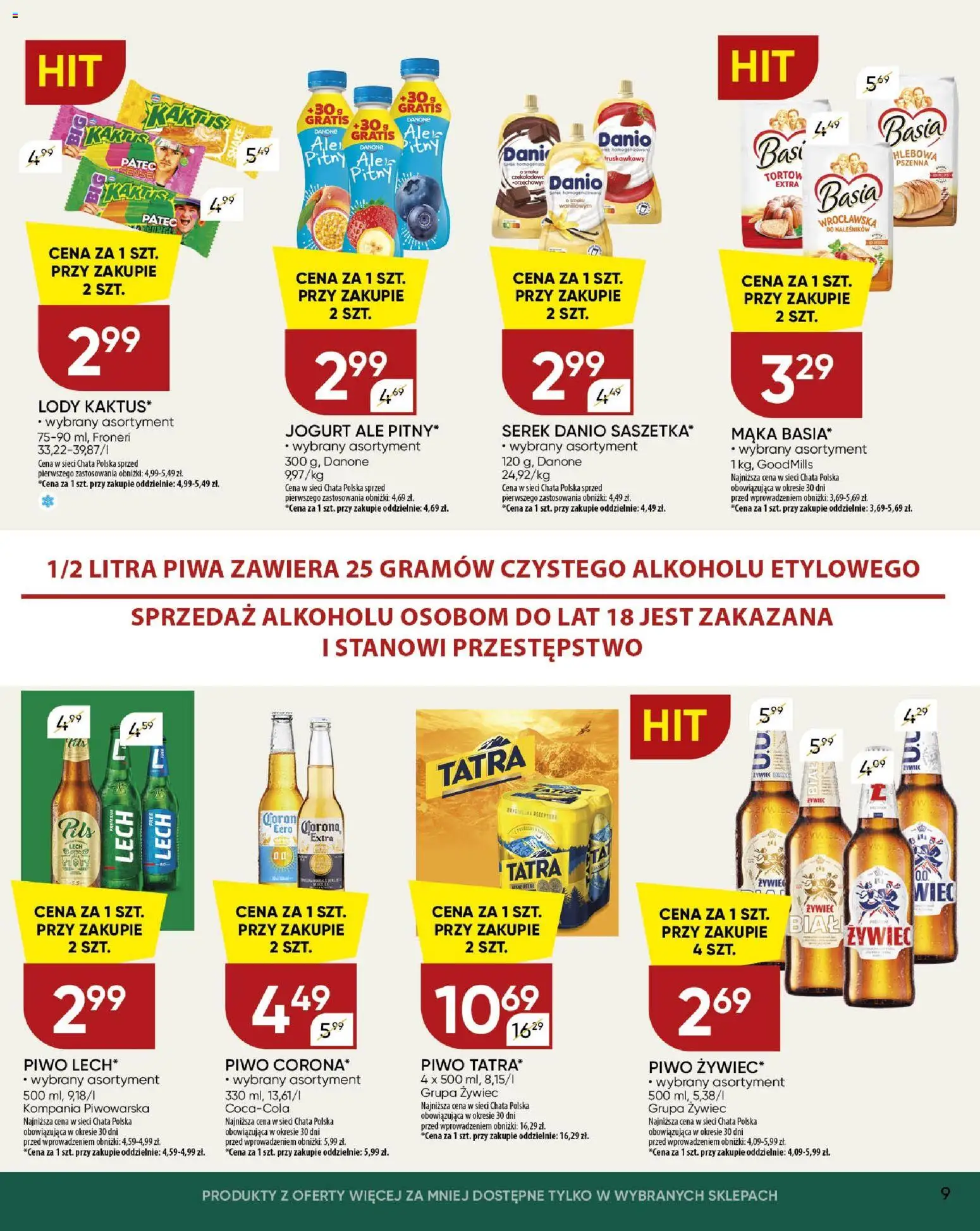 Chata Polska gazetka od 12.03.2026 | Strona: 9 | Produkty: Serek, Jogurt, Piwo, Lody