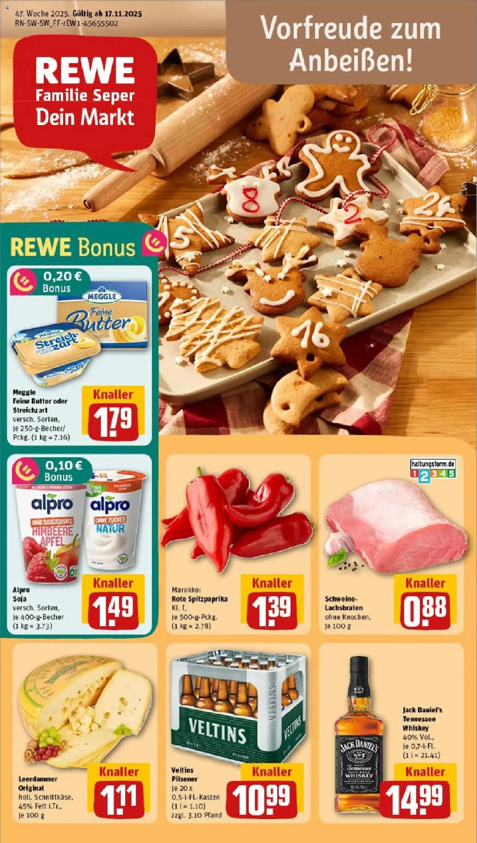 Rewe prospekt Weilheim An Der Teck	 – gültig ab 17.11.2025 | Seite: 1 | Produkte: Leerdammer, Alpro, Zucker, Himbeere