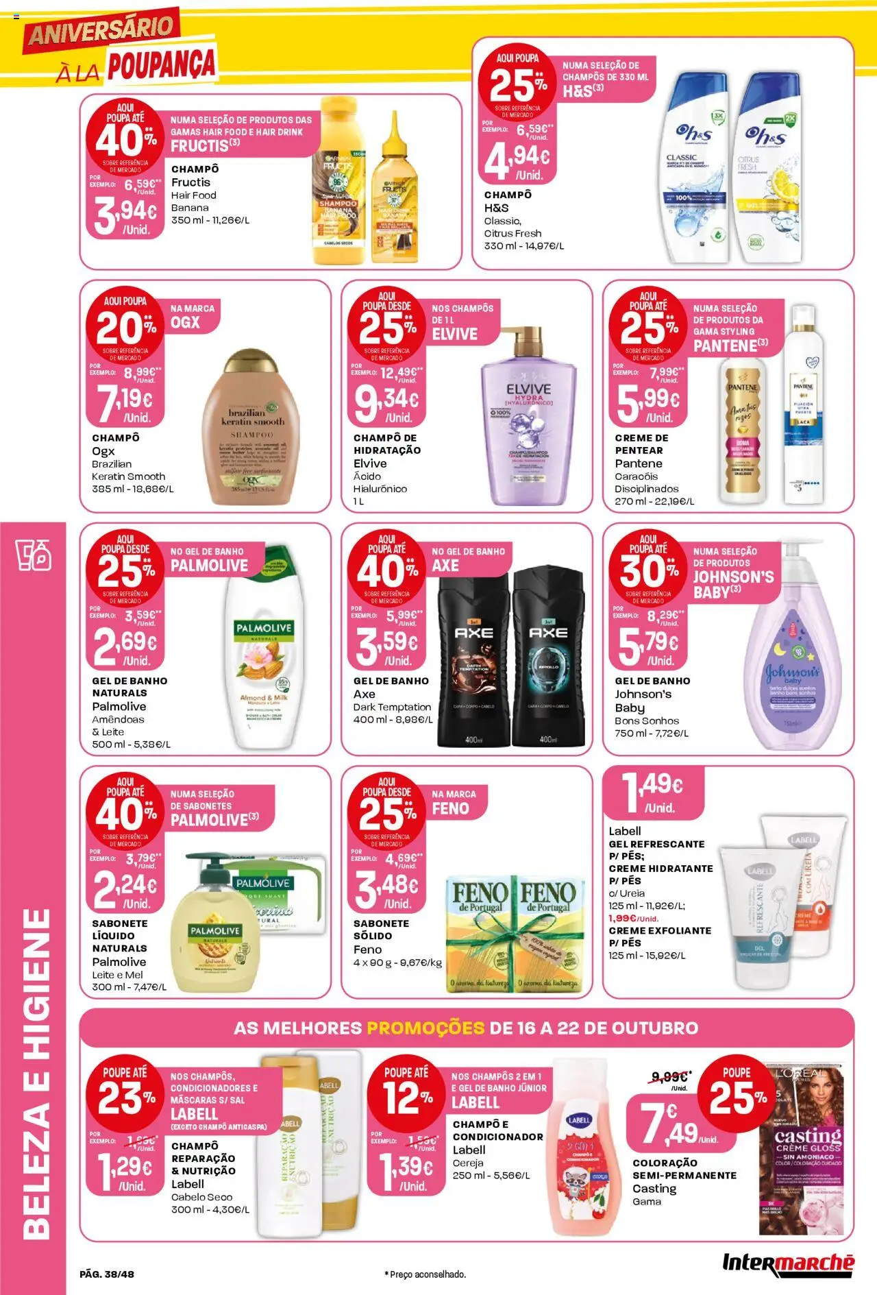 Intermarché folheto │ válido de 16.10.2025 | Página: 38 | Produtos: Amêndoas, Shampoo, Condicionador, Sabonete