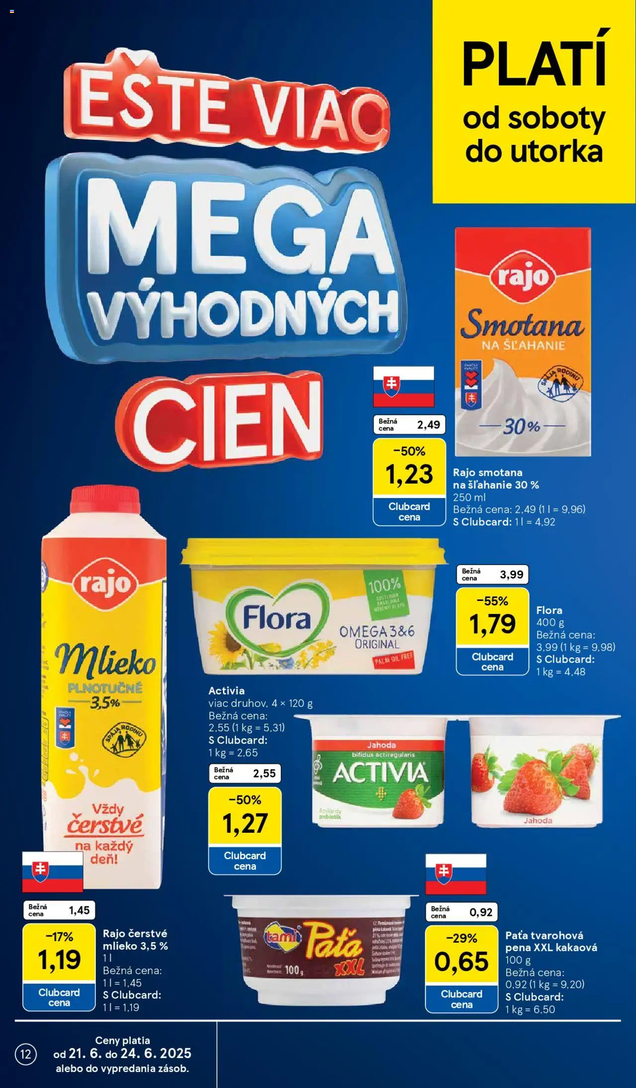 Tesco Hypermarket - leták │ platný od 18.06.2025 | Strana: 12 | Produkty: Mlieko, Smotana, Flora, Smotana na šľahanie