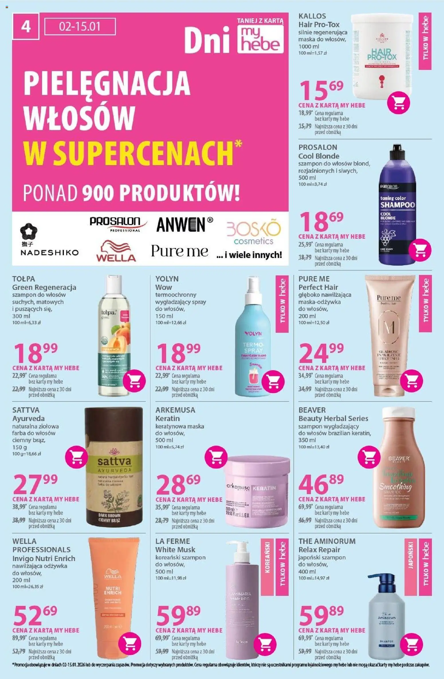 Hebe Gazetka od 02.01.2026 | Strona: 4 | Produkty: Farba do włosów, Karta, Odżywka, Maska