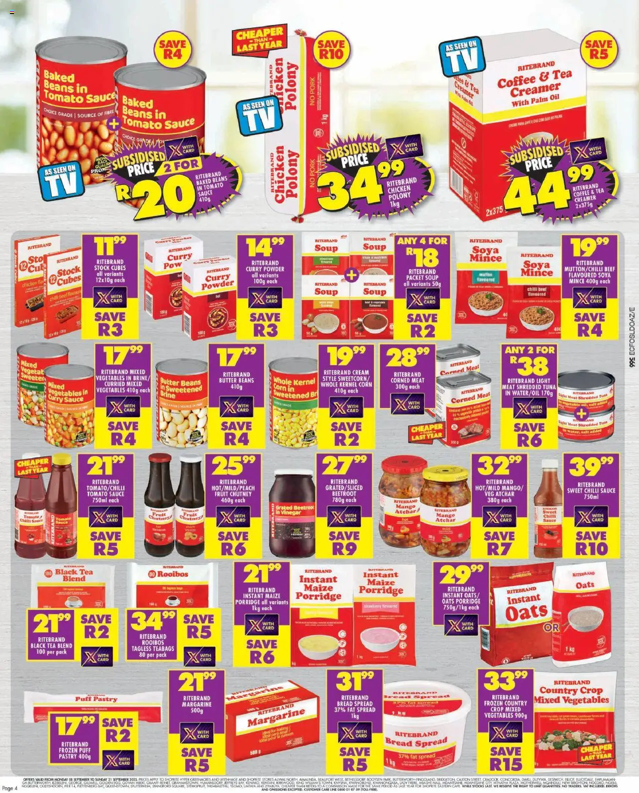 New Shoprite catalogue – valid from 08.09.2025 | Page: 4 | Products: Polony, Atchar, Cream, Stock