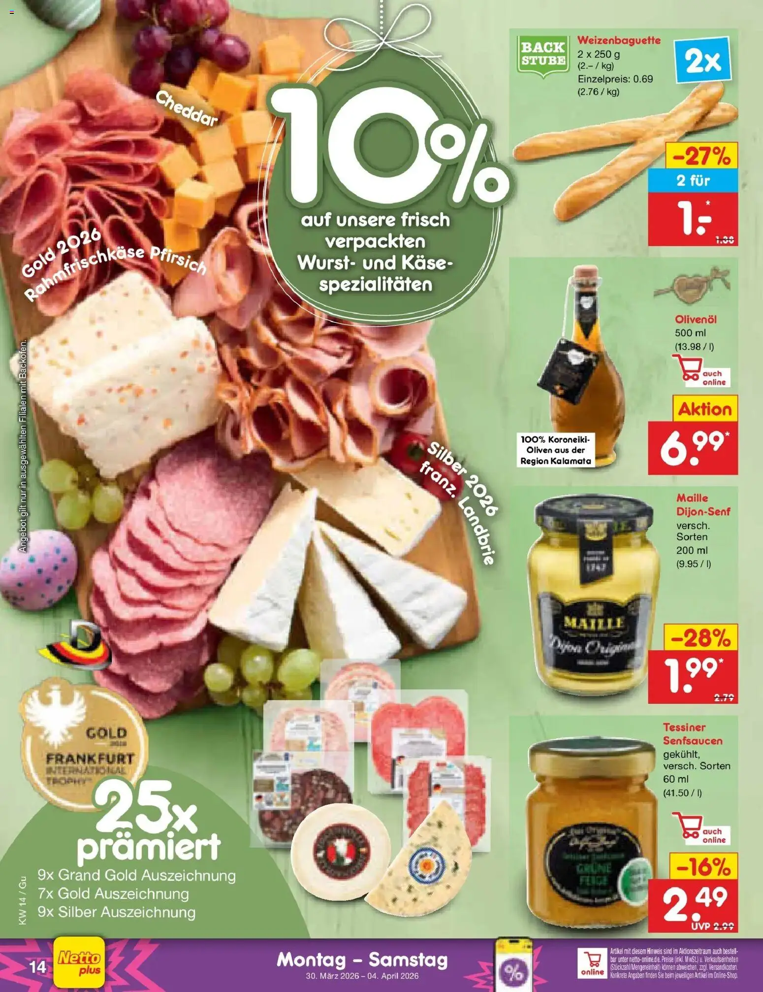 Netto Marken-Discount Prospekt Augustusburg	 – gültig ab 29.03.2026 | Seite: 16 | Produkte: Käse, Olivenol, Wurst, Pfirsich