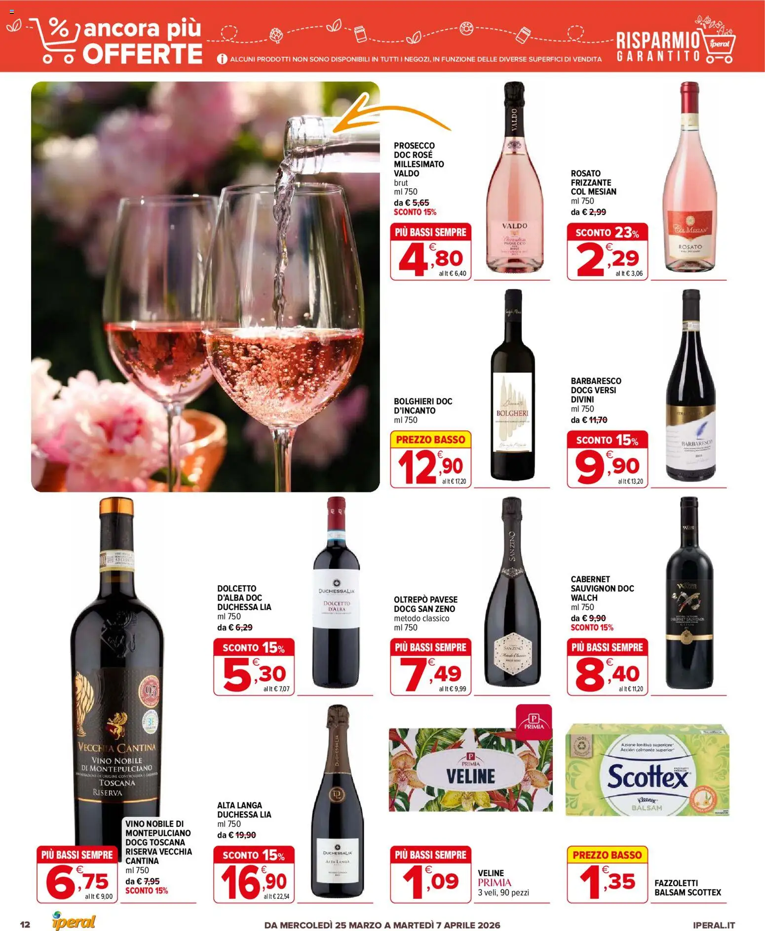 Volantino Iperal del 25.03.2026 | Pagina: 12 | Prodotti: Veline, Fazzoletti, Prosecco, Vino