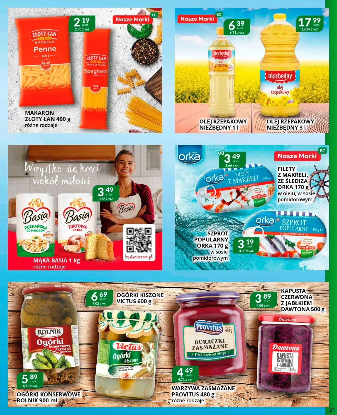 Eurocash Gazetka od 22.09.2025 | Strona: 21 | Produkty: Kapusta, Olej rzepakowy, Olej, Makaron