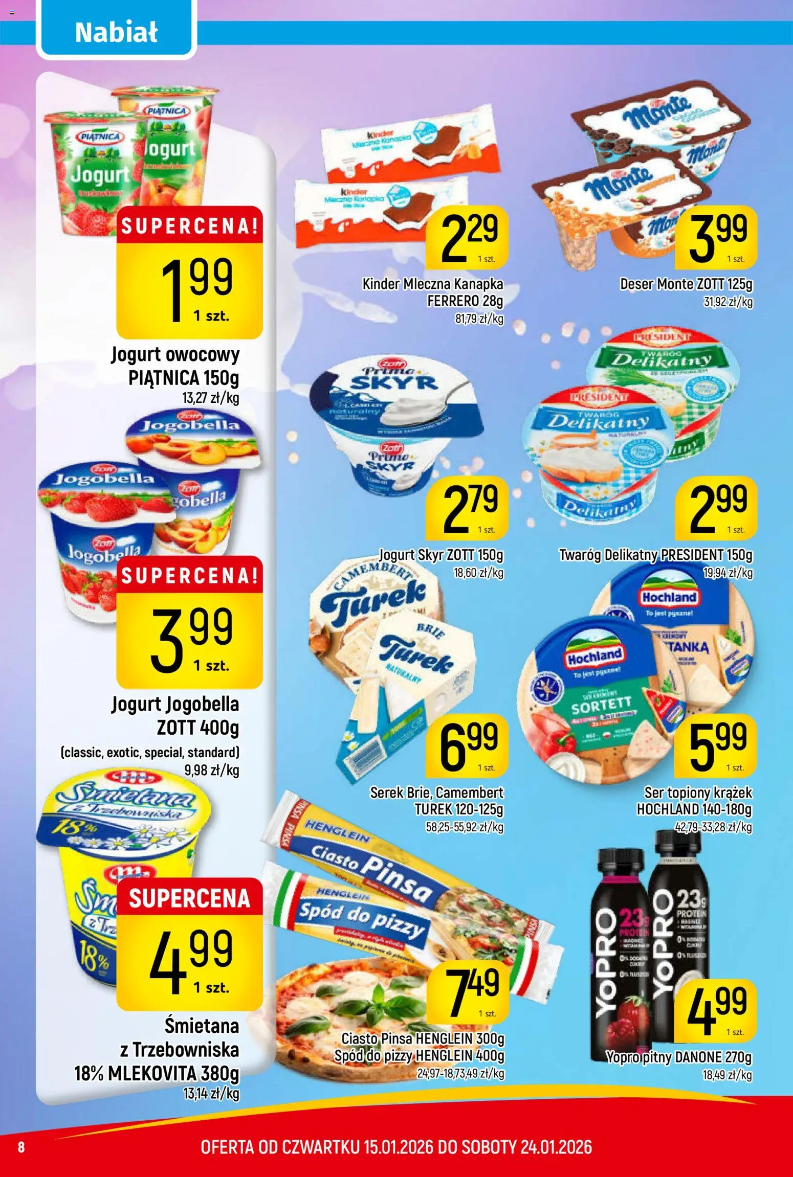 Piotruś Pan Gazetka od 15.01.2026 | Strona: 8 | Produkty: Ser topiony, Jogurt, Śmietana, Pinsa