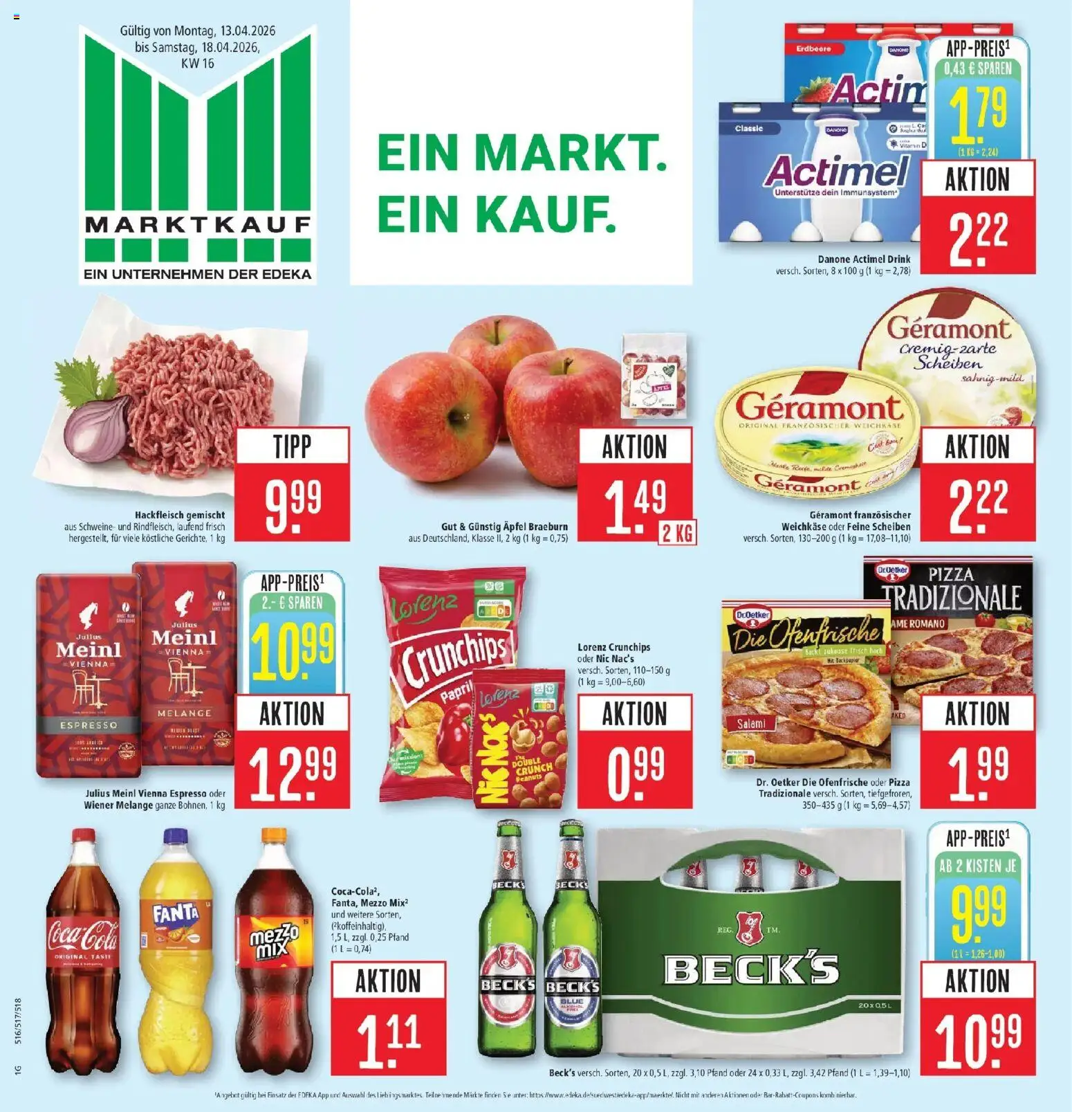 Marktkauf Prospekt Ostfildern	 – gültig ab 13.04.2026 | Seite: 1 | Produkte: Actimel, Coca cola, Ofenfrische, Hackfleisch