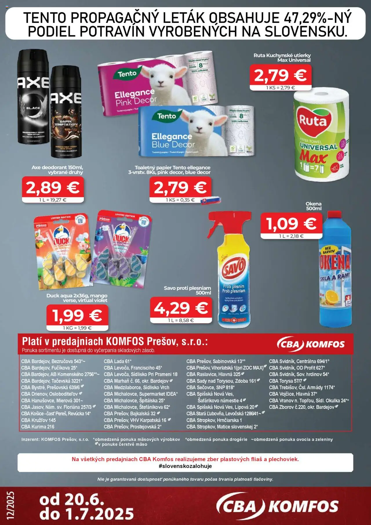 CBA Komfos leták │ platný od 20.06.2025 | Strana: 16 | Produkty: Savo, Toaletný papier, Mango