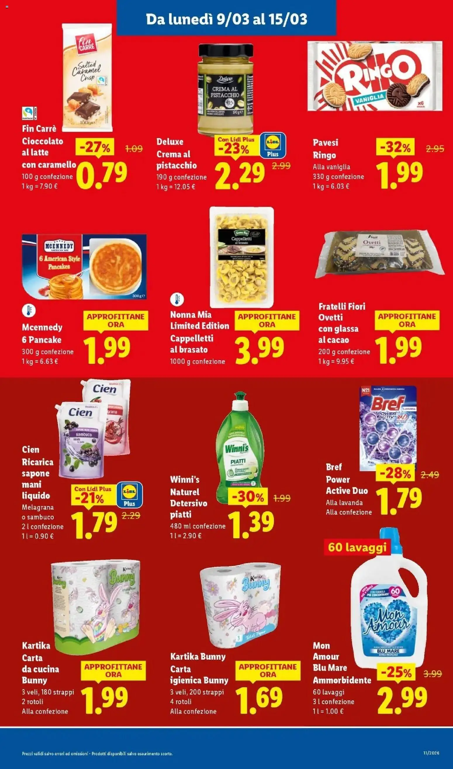 Volantino Lidl del 09.03.2026 | Pagina: 5 | Prodotti: Crema, Carta igienica, Cioccolato, Ammorbidente