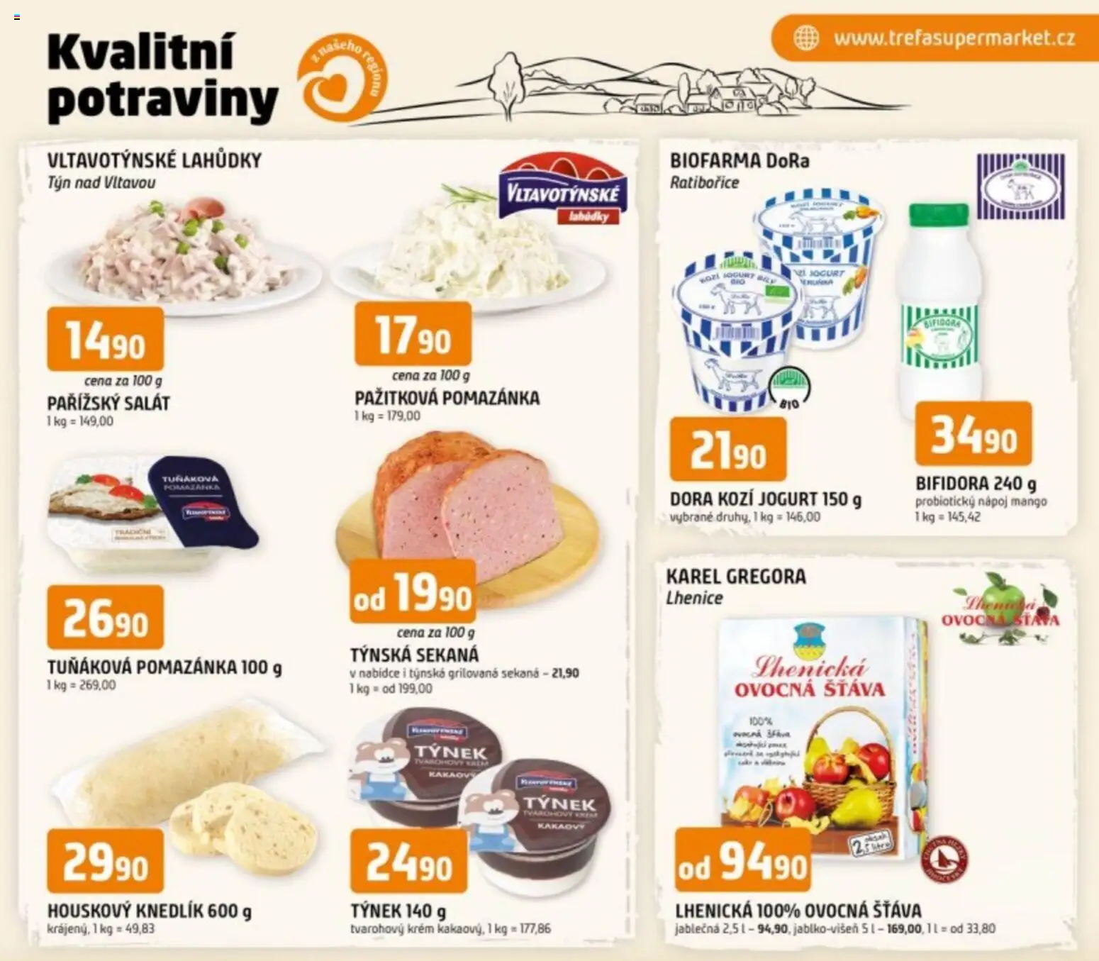 Trefa leták - Kvalitní potraviny z našeho regionu od 25.02.2026 | Strana: 1 | Produkty: Tuňáková pomazánka, Krém, Salát, Kozí jogurt