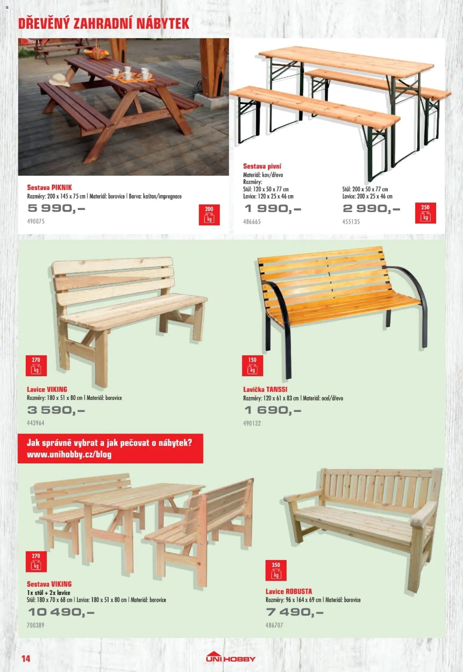Uni Hobby katalog - Nábytek, grily a bazény 2026 od 10.04.2026 | Strana: 14 | Produkty: Nábytek, Stůl, Zahradní nábytek, Lavice