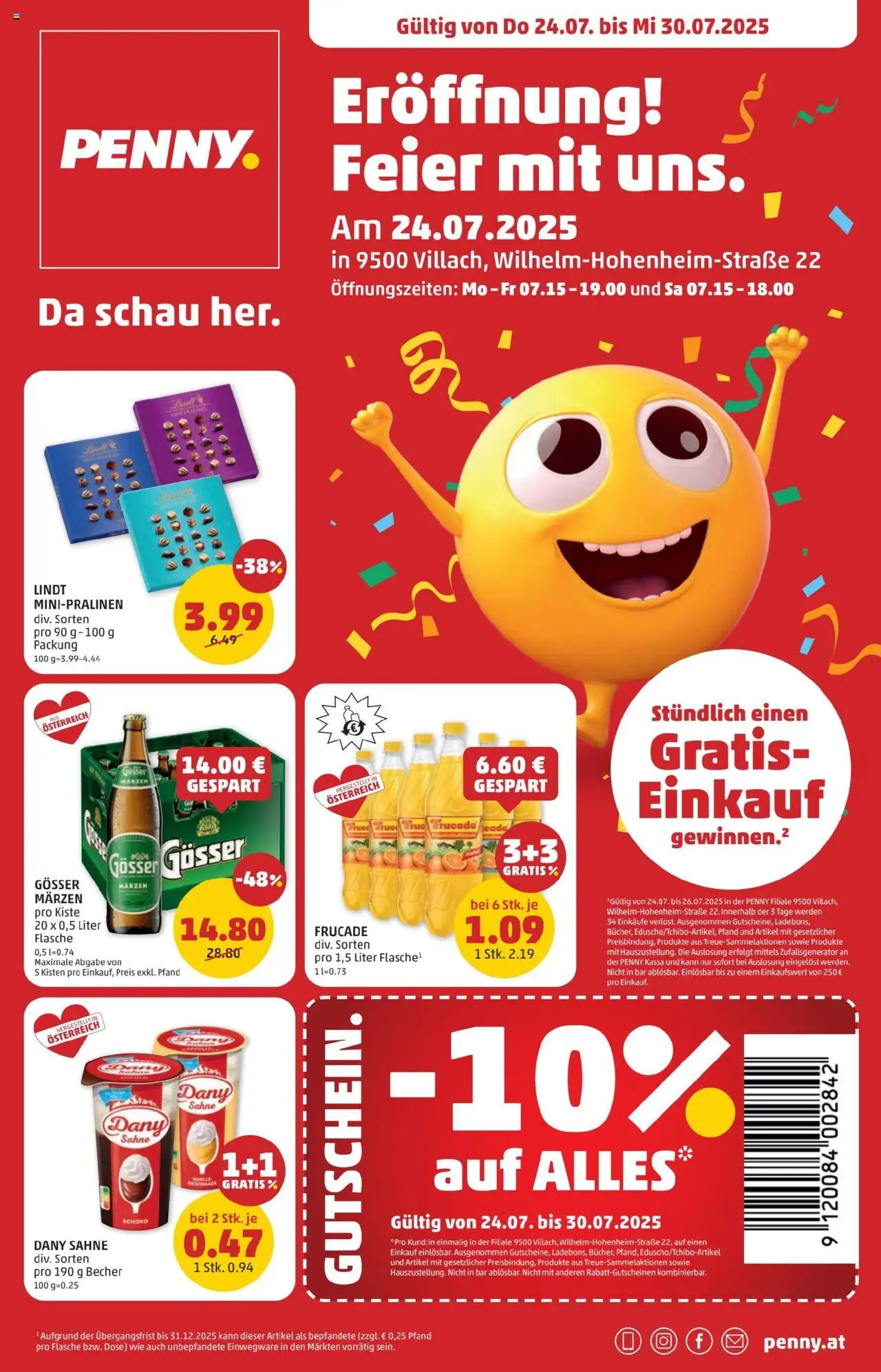 Penny Markt - Eröffnung in 9500 Villach gültig ab 24.07.2025 | Seite: 1 | Produkte: Sahne
