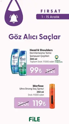 01.12.2025 tarihinden itibaren geçerli olan File Market kataloğu önizlemesi | Sayfa: 7 | Ürünler: Şampuan, Saç spreyi