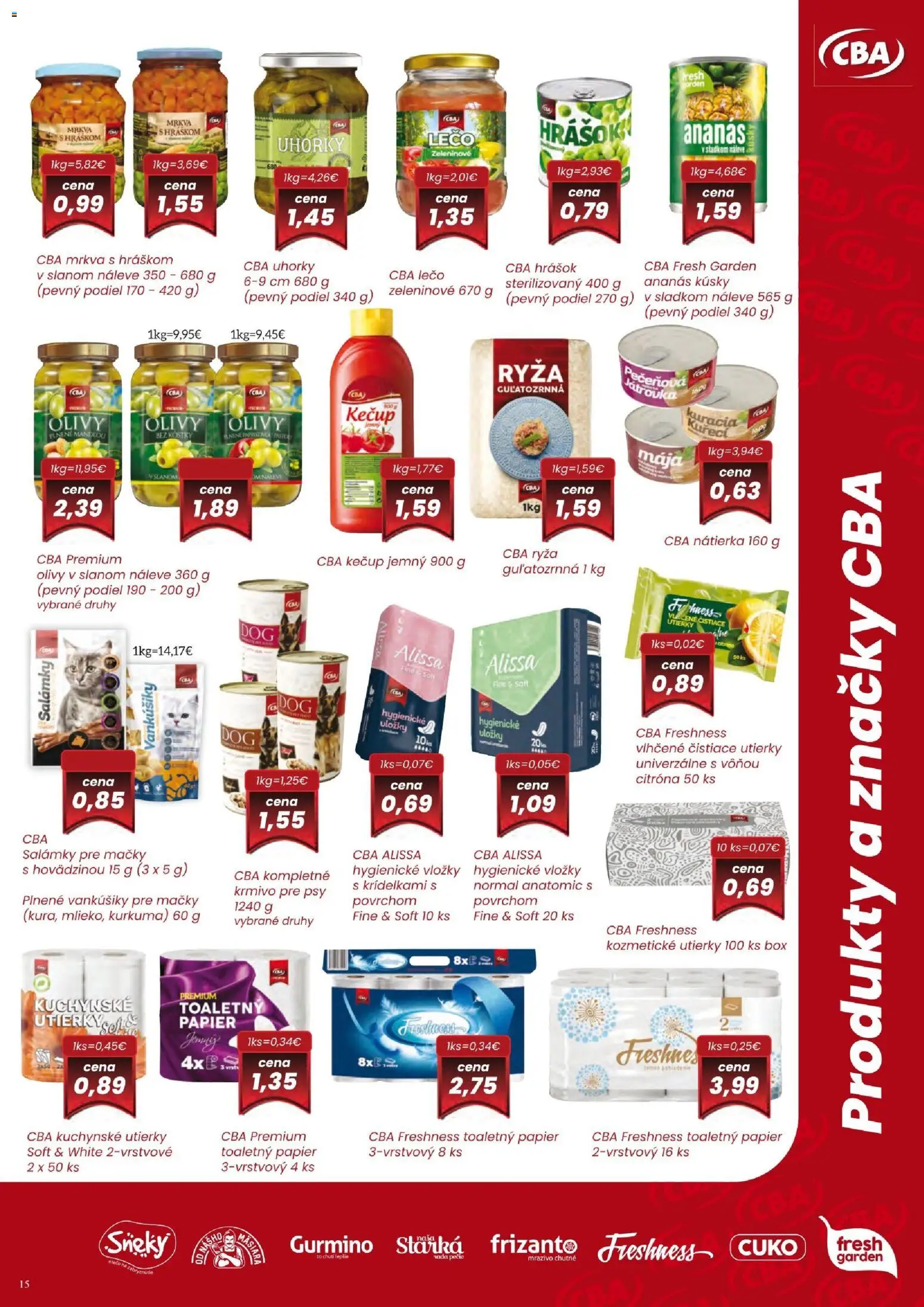 Nové KARMEN CBA akcie – leták je platný od 01.04.2026 | Strana: 15 | Produkty: Toaletný papier, Čistiace utierky, Mrkva, Uhorky