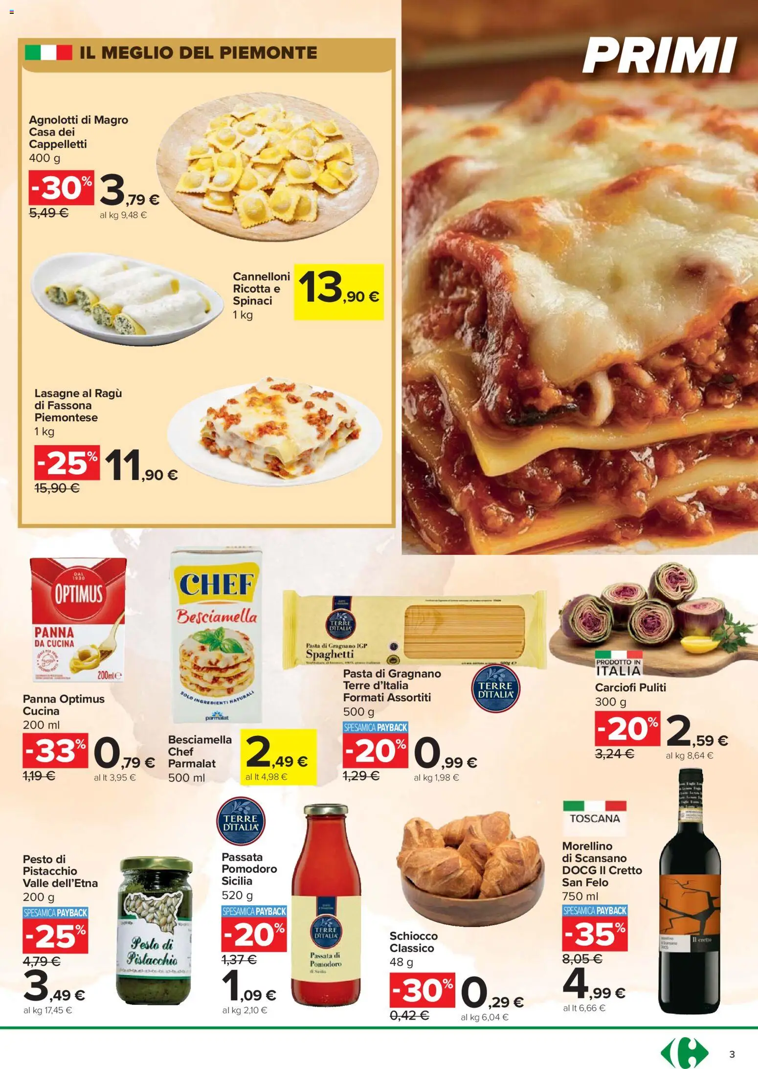 Volantino Carrefour del 24.03.2026 | Pagina: 3 | Prodotti: Panna, Pomodoro, Ragú, Ricotta