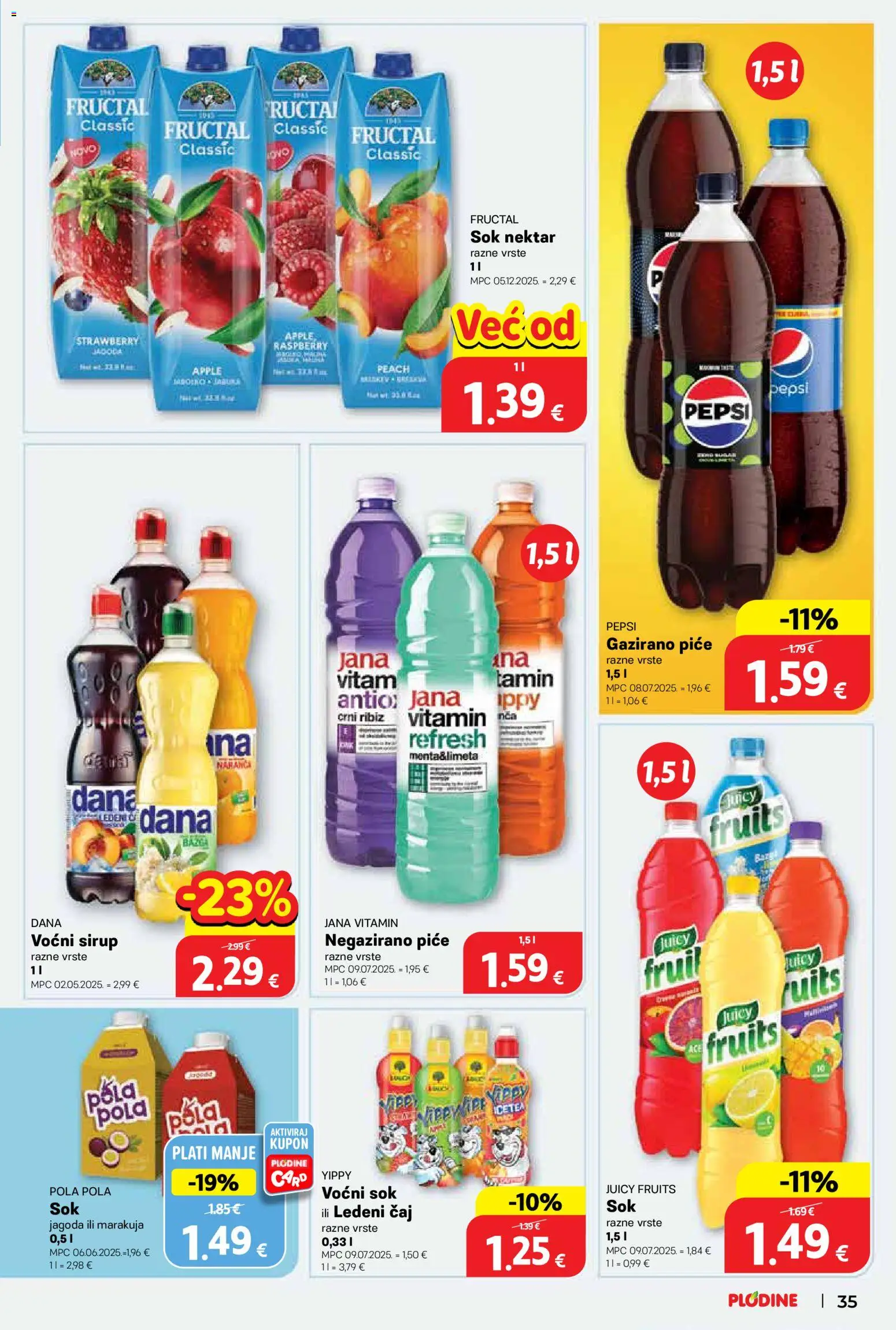 Plodine katalog | vrijedi od 04.03.2026 | Stranica: 35 | Proizvodi: Pepsi, Sok, Čaj, Bazga