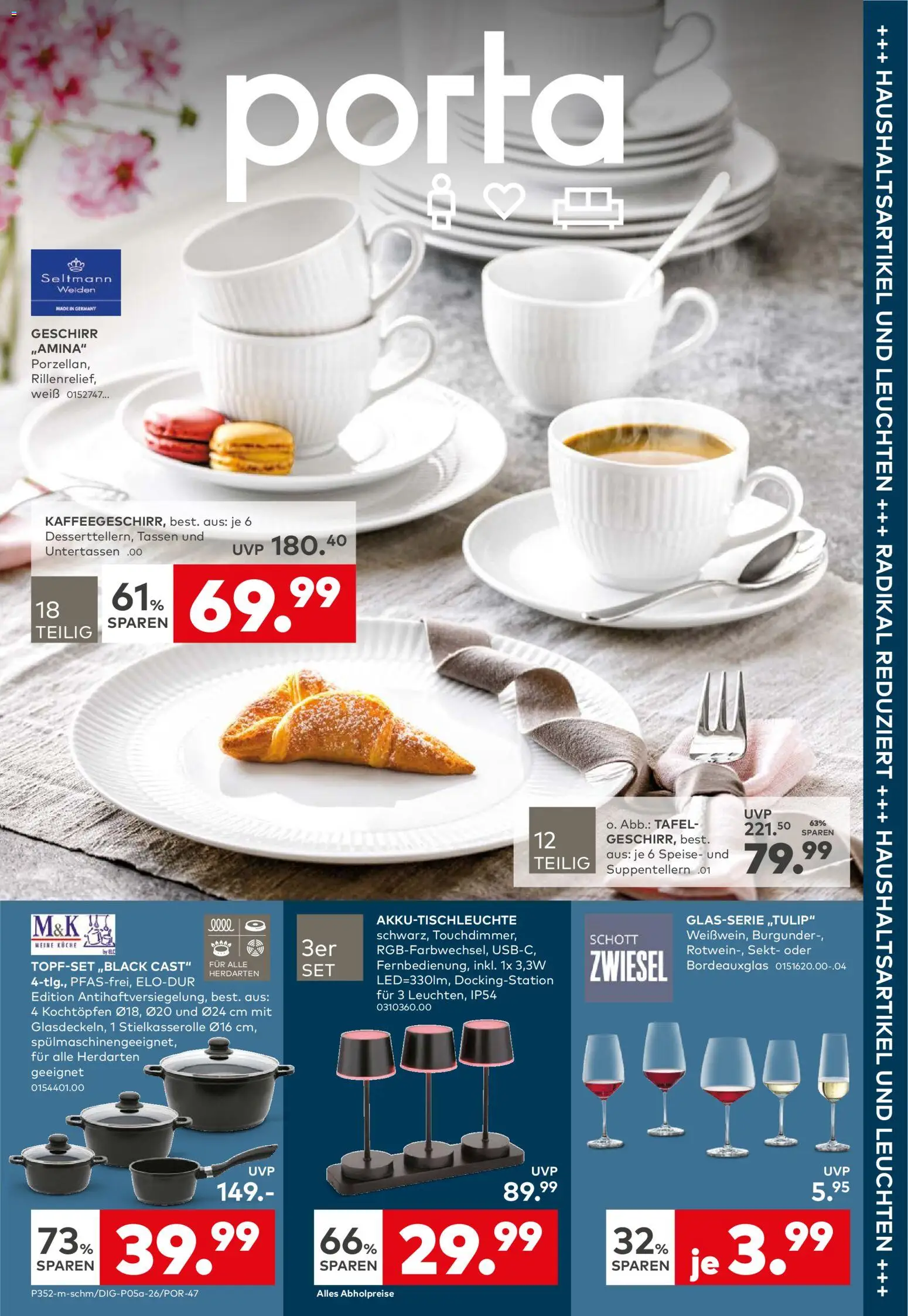 Porta! Haushaltsartikel und Leuchten radikal reduziert – gültig ab 25.01.2026 | Seite: 1 | Produkte: Sekt, Küche