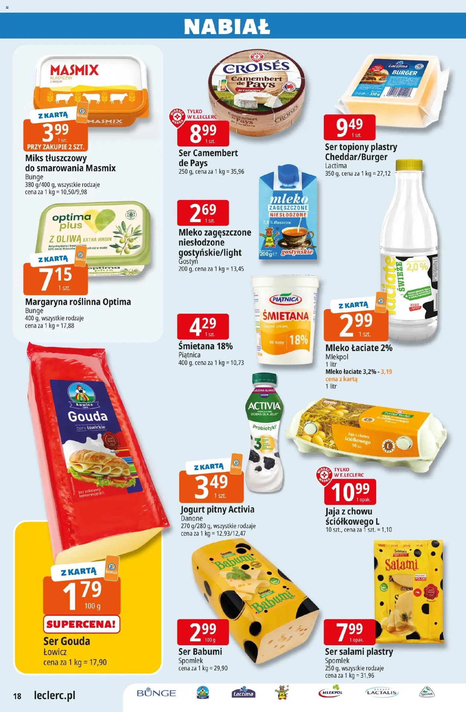 E.Leclerc gazetka - Zamość od 10.03.2026 | Strona: 18 | Produkty: Mleko, Salami, Śmietana, Ser gouda