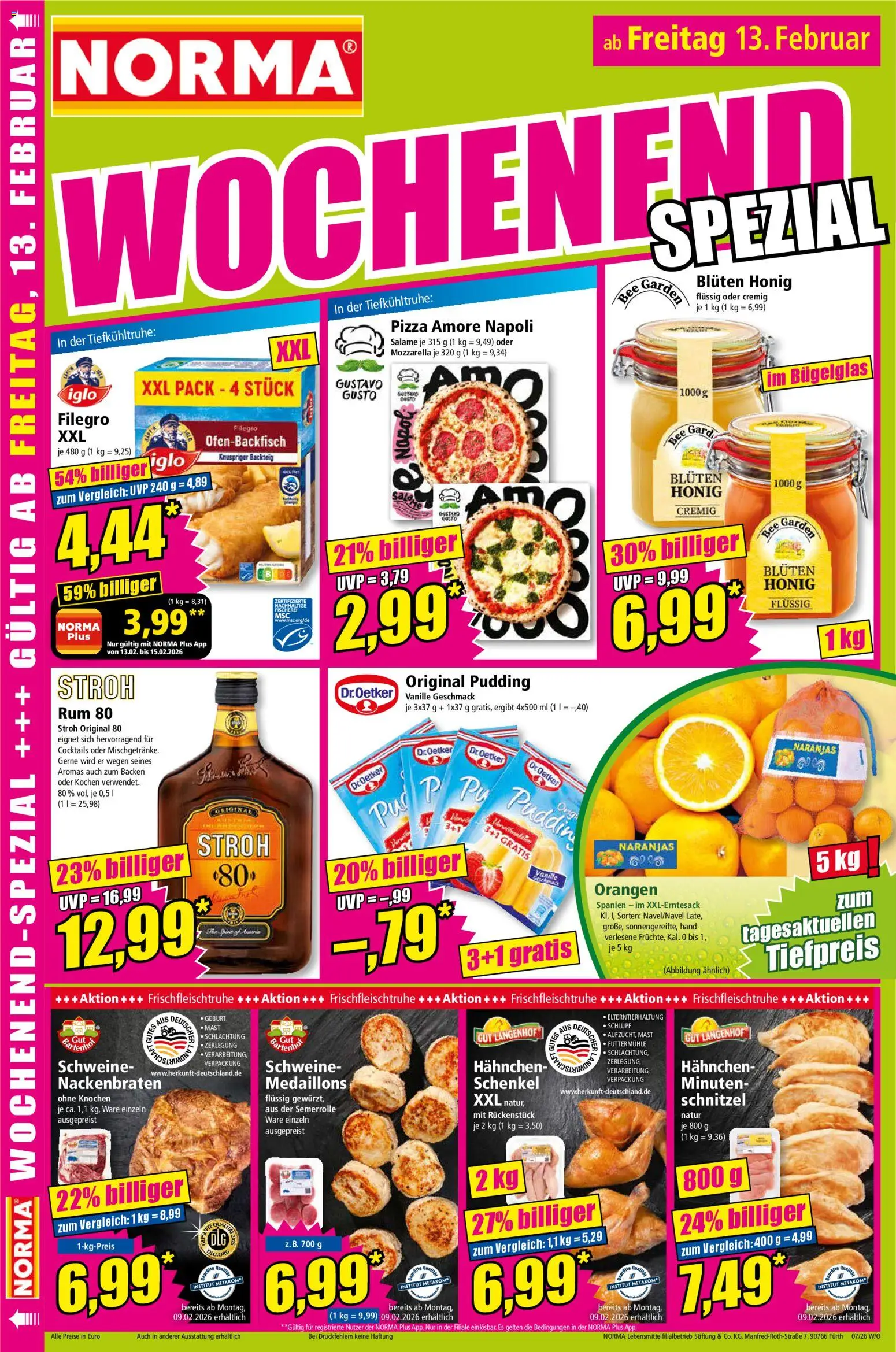 Norma Prospekt 	 – gültig ab 09.02.2026 | Seite: 18 | Produkte: Iglo, Orangen, Schnitzel, Pudding