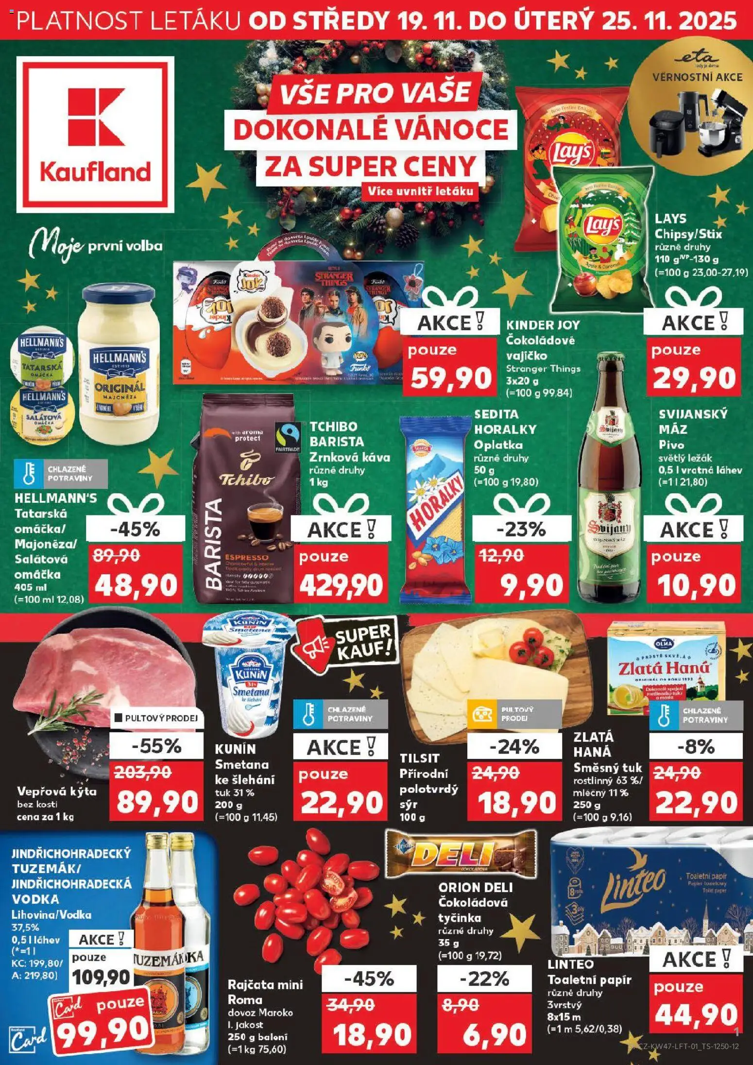 Kaufland leták - Kolín od 19.11.2025 | Strana: 1 | Produkty: Rajčata, Lay's, Vepřová Kýta, Láhev