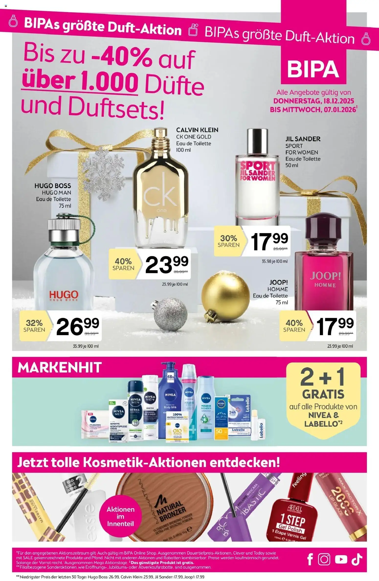 Bipa - BIPA: Flugblatt - gültig bis-07.01.2026 gültig ab 17.12.2025 | Seite: 1 | Produkte: Toilette, Eau de Toilette, Bronzer, Creme