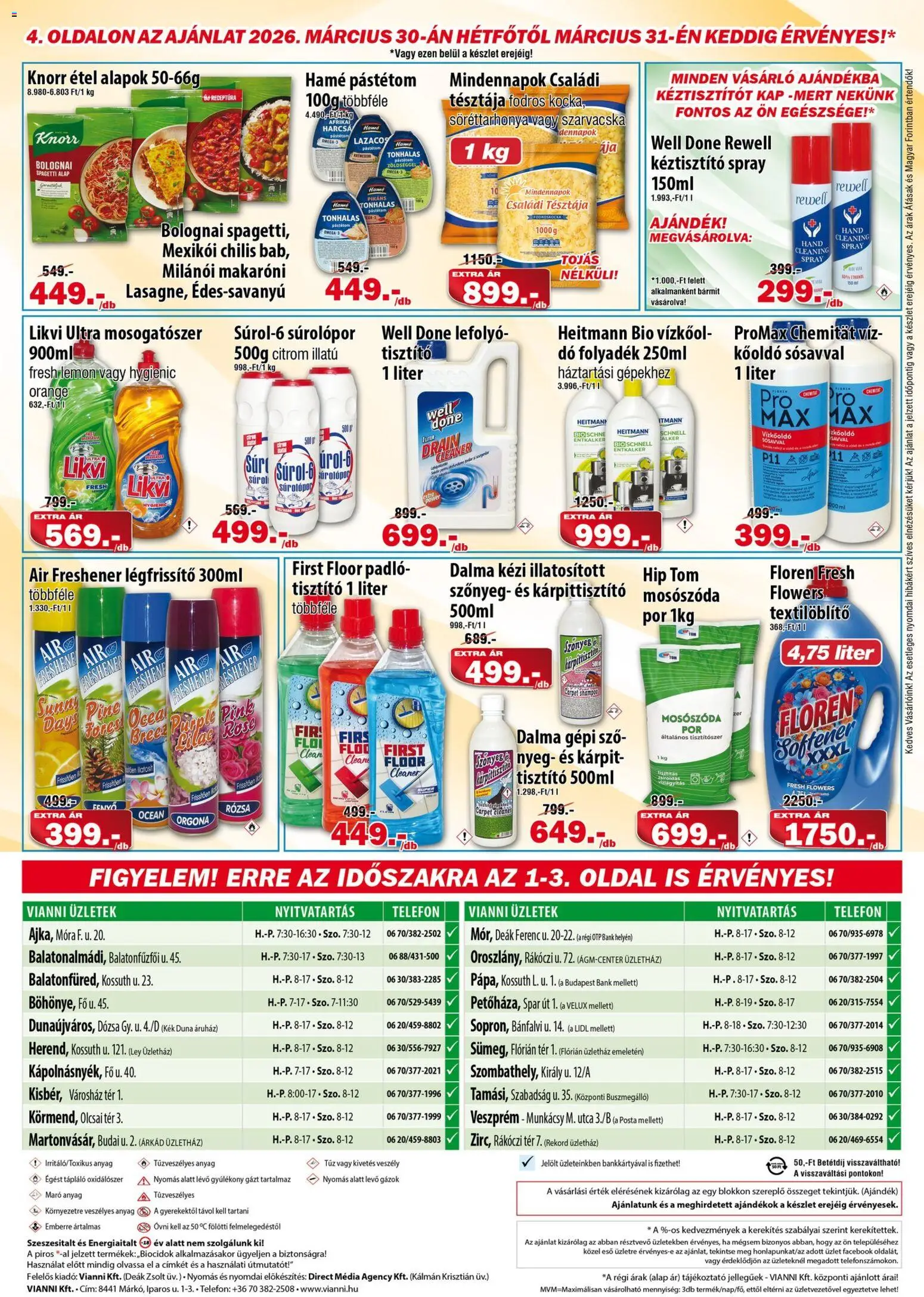 Vianni akciós ujság - amely érvényes a következő dátumtól: 25.03.2026 | Oldal: 4 | Termékek: Telefon, Szőnyeg, Légfrissítő, Mosogatószer