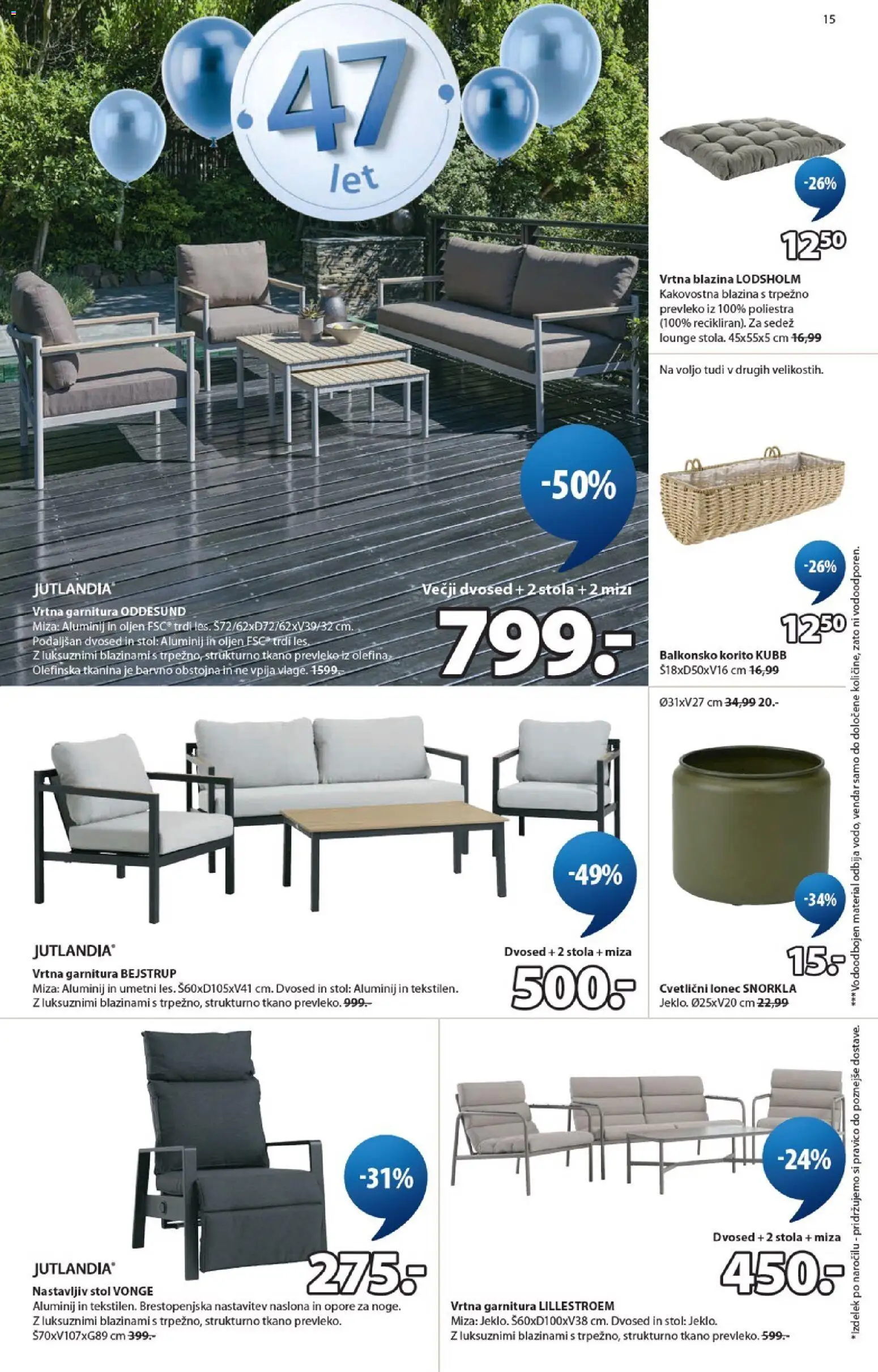 Novi JYSK katalog ponudbe – veljaven od 15.04.2026 | Stran: 15 | Izdelki: Vrtna blazina, Blazina, Miza, Stol